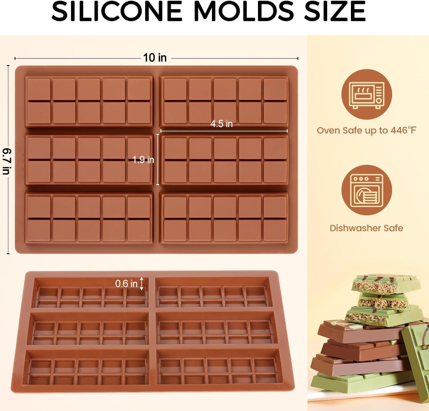 Chocolate Molds - Non-Stick Chocolate Bar Mold, Break Apart Chocolate Bar Maker Food Grade Deep Chocolate Bar Mold For Making Candy Knafeh Pistachio Chocolate Bar - Set of 2