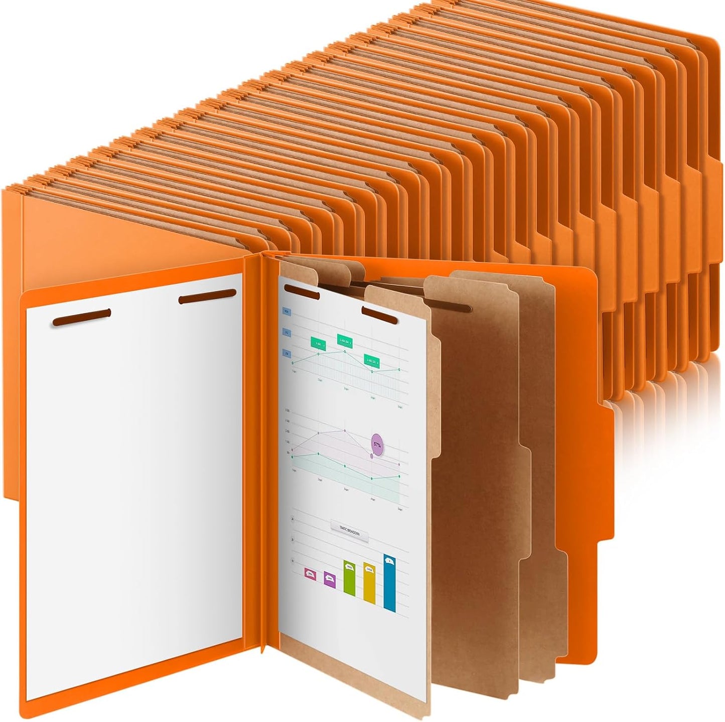 48 Pcs Classification Folders Letter Size, Back to School Supply for Teacher, Student, 3 Dividers Pressboard File Folder Bulk with 2 Fasteners, 3.5 Inch Expanding File Organizer (Orange)