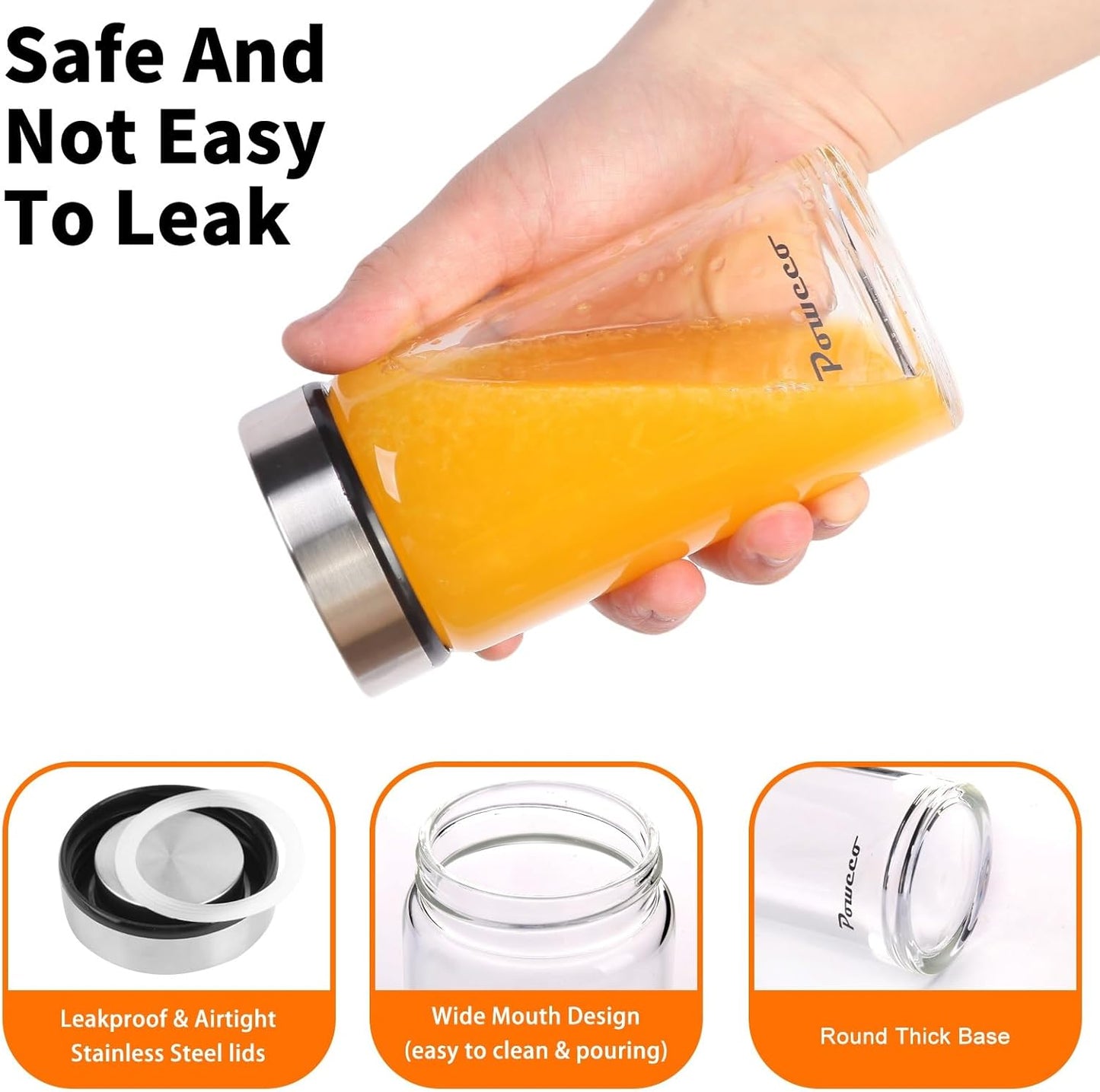 12oz Glass Juice & Water Bottles 6-Pack with Lids- Wide Mouth Reusable Borosilicate Glass- for Juicing, Smoothies, Protein Shakes, Blender & Shaker Bottle- Refillable & Dishwasher Safe(12 oz/400ml)