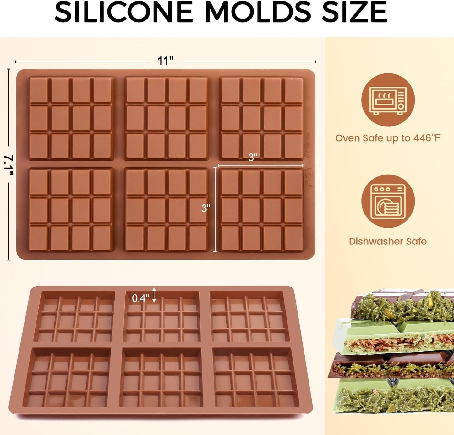 Chocolate Molds - Non-Stick Chocolate Bar Mold, Break Apart Chocolate Bar Maker Food Grade Deep Mold For Knafeh Pistachio Milk Home Diy - 1 Piece
