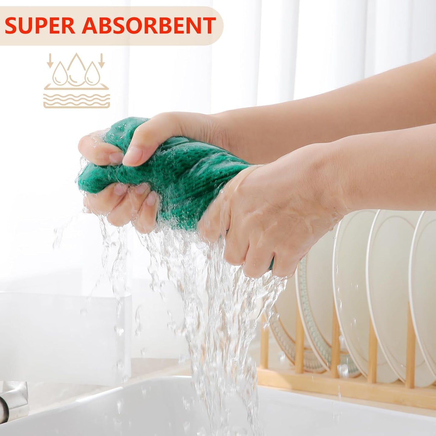 Homaxy 100% Cotton Waffle Weave Kitchen Dish Towels, Ultra Soft Absorbent Quick Drying Cleaning Towel, 13 x 28 Inches, 4-Pack, Dark Green