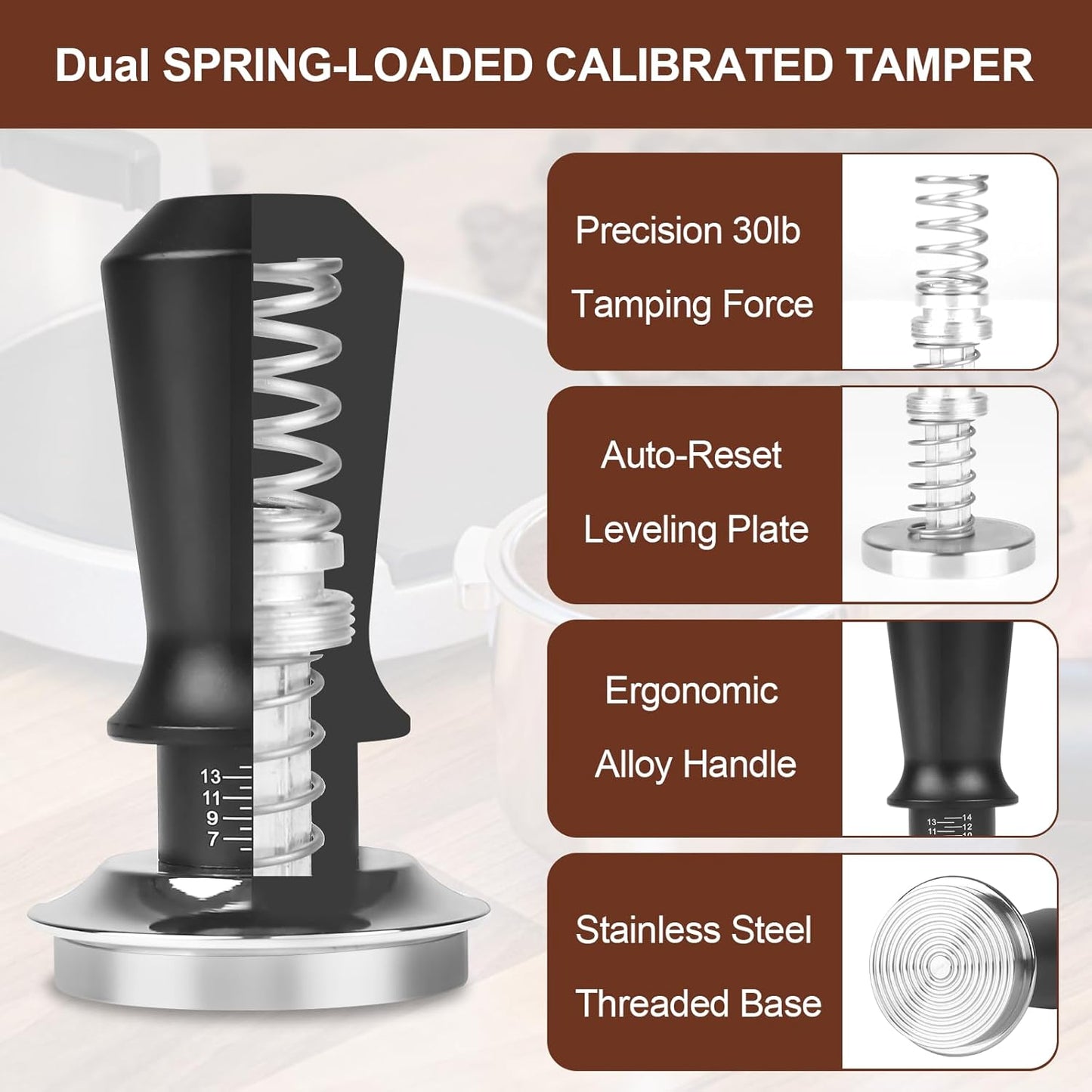 58mm Espresso Tamper Set - Dual-Spring Calibrated Coffee Tamper, 8-Needle WDT Tool Espresso Distribution Tool, Magnetic Aluminum Dosing Funnel, Reusable Puck Screen, Fit for 58mm Portafilters