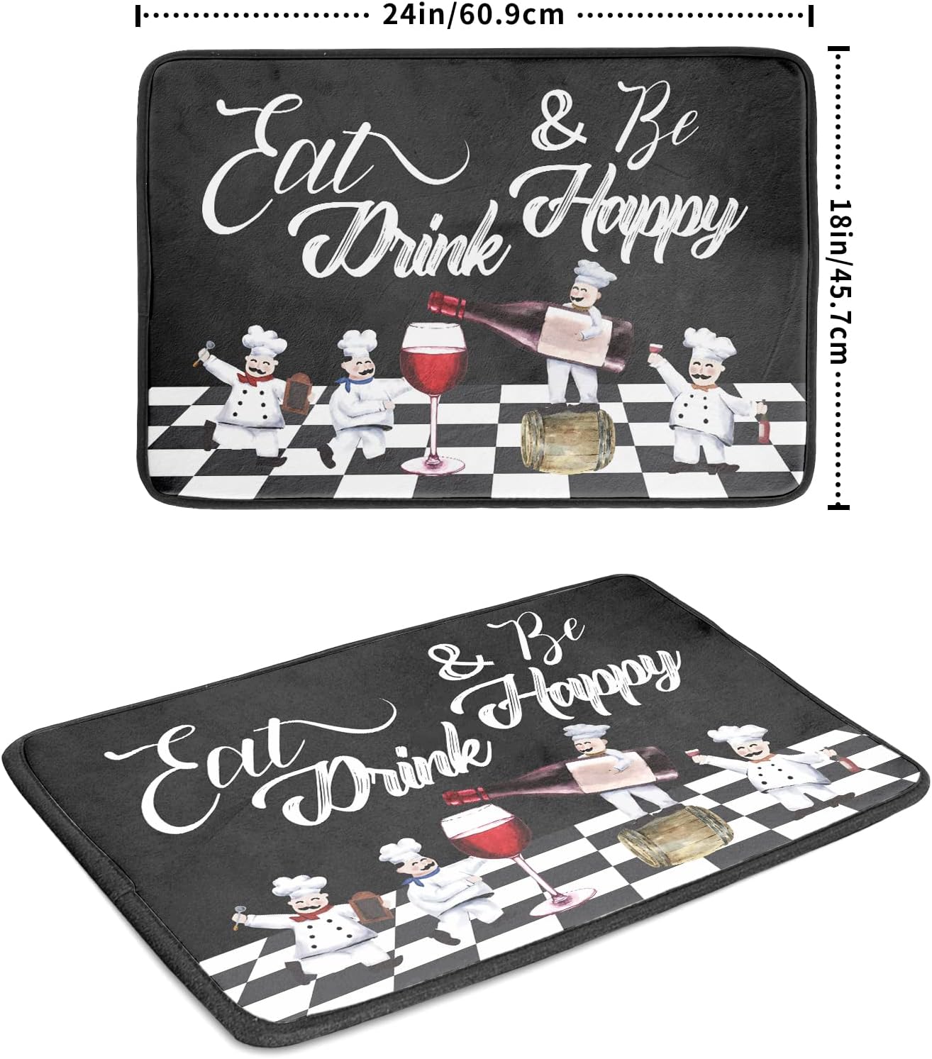 Bistro Fat Chef Dish Drying Mat 18x24 Anti Fatigue Wine Plump Italian Red Glass Drainer Mat Black White Chubby Pasta Cook Check Dishes Pad Buffalo Plaid Dish Drainer Rack Mats Kitchen Decor