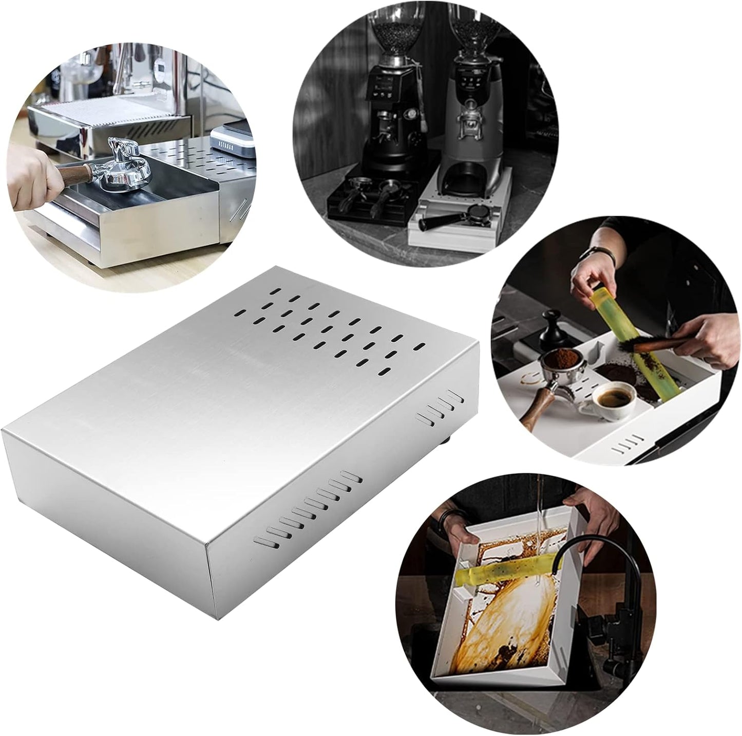 Espresso Knock Box Drawer, 2.5L Capacity Stainless Steel Detachable Coffee Ground Knock Container,For Home,Office,Restaurant and Coffee Shop (Silver)