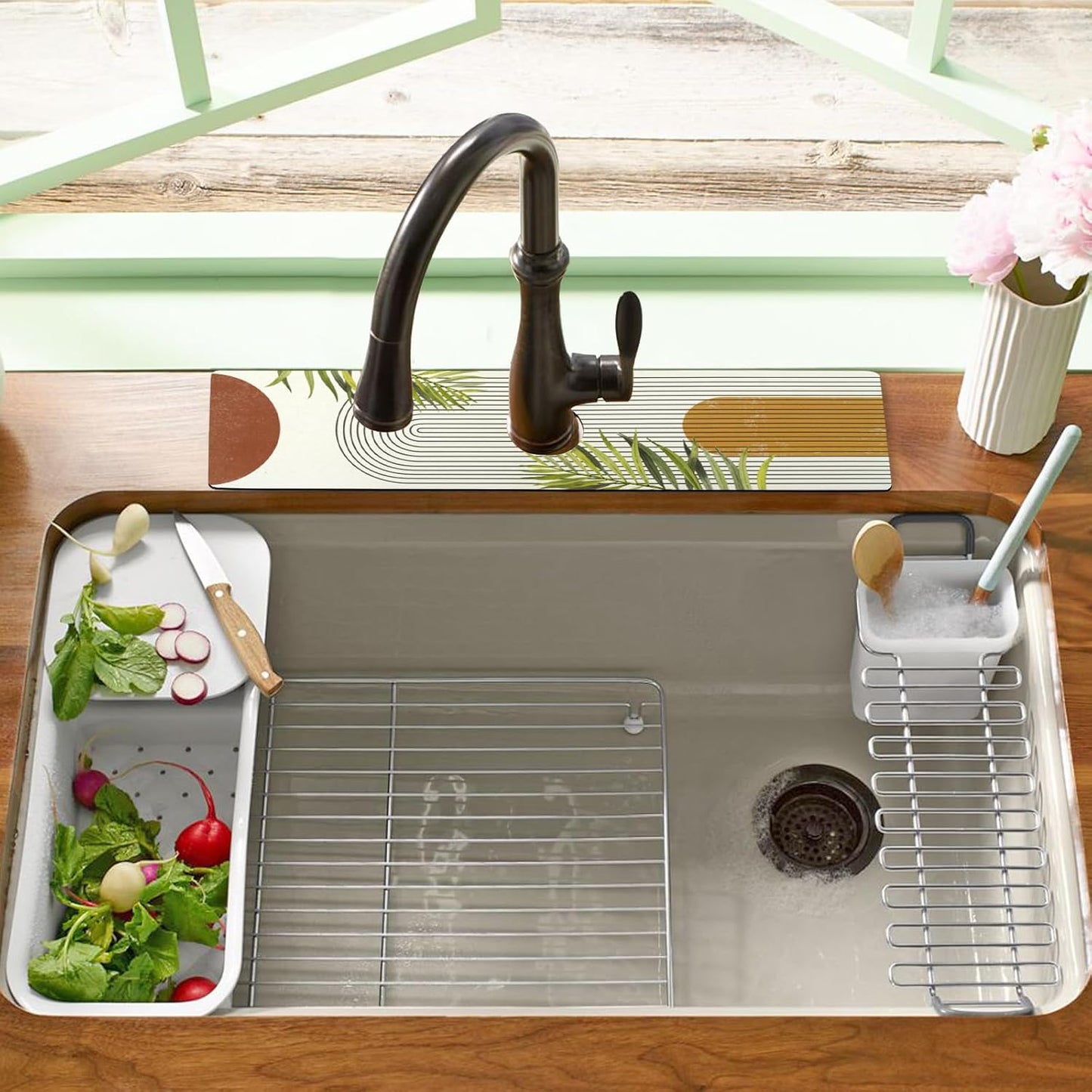 24.5" x 15.5" Dish Drying Mat & 24" x 5.5" Sink Splash Guard, Super Absorbent Drainer Rack Mat for Kitchen Counter Coffee Bar