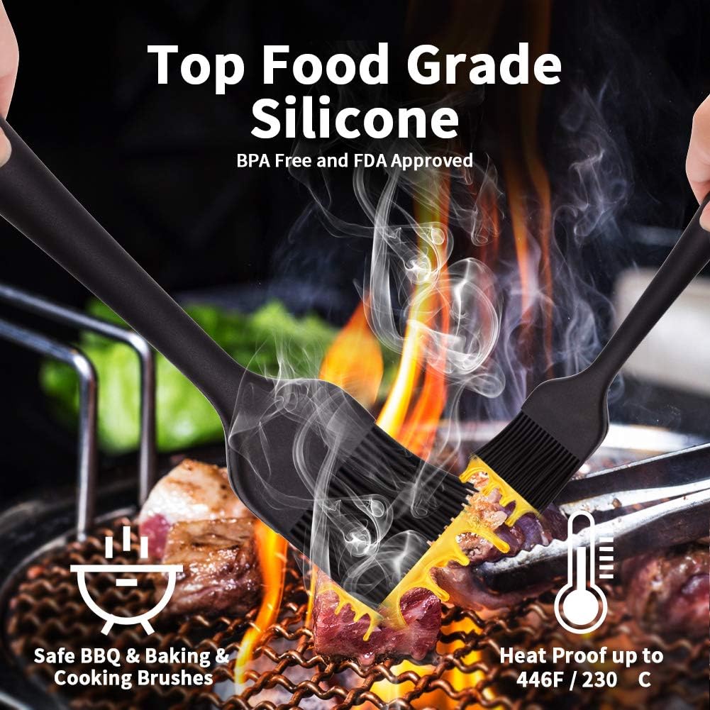 Silicone Basting Pastry Brush - Cooking Brush for Oil Sauce Butter Marinades, Food Brushes for BBQ Grill Kitchen Baking, Baster Brushes Baste Pastries Cakes Meat Desserts, Food Grade, Dishwasher Safe