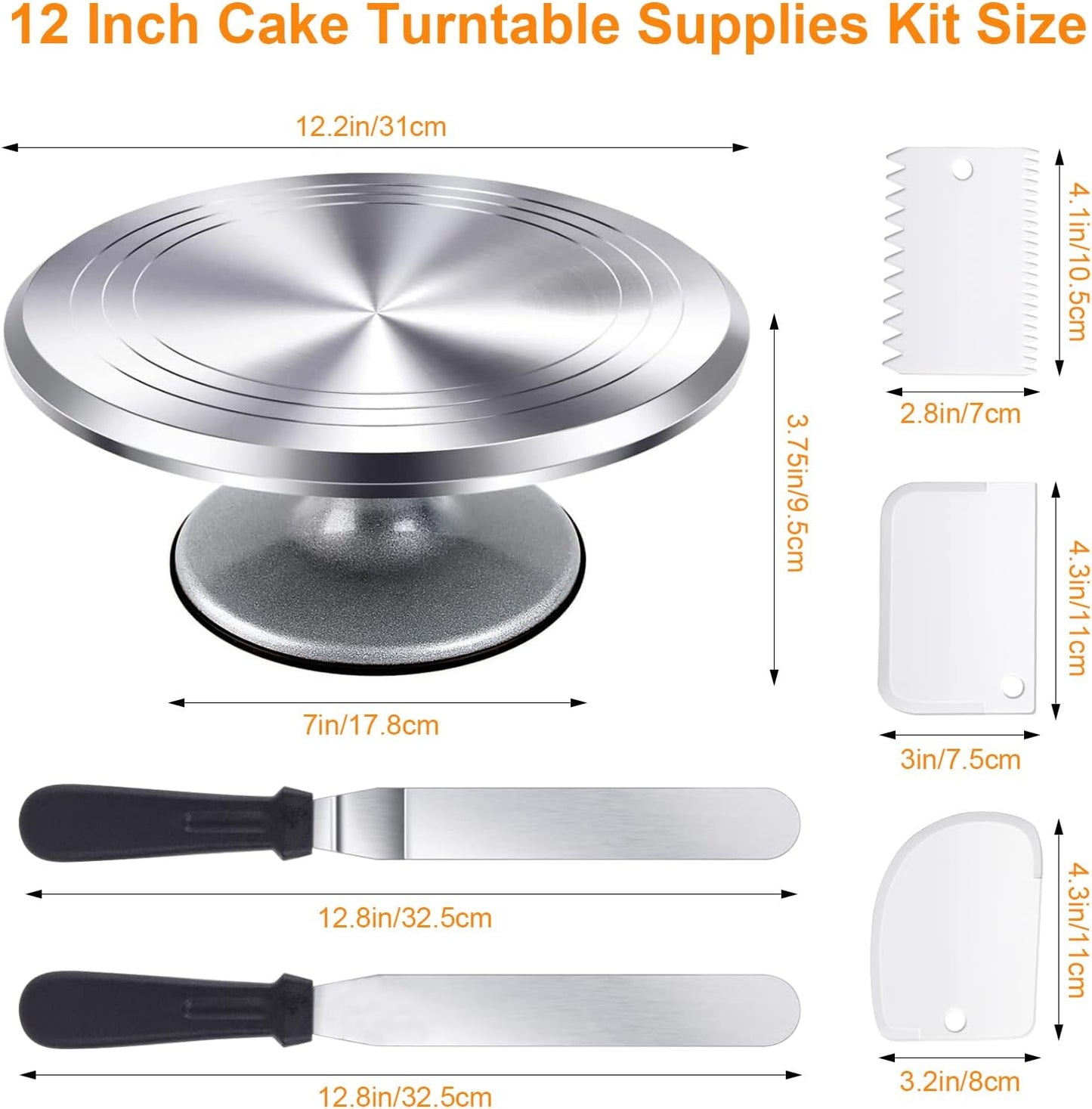 Uten 12 Inch Cake Turntable Cake Decorating Supplies Kit, 33 pcs Rotating Aluminium Cake Stand Set, Baking Tools with 20 Icing Tips, Bags, 3 Icing Smoother, Straight & Offset Spatula, Silicone Spatula