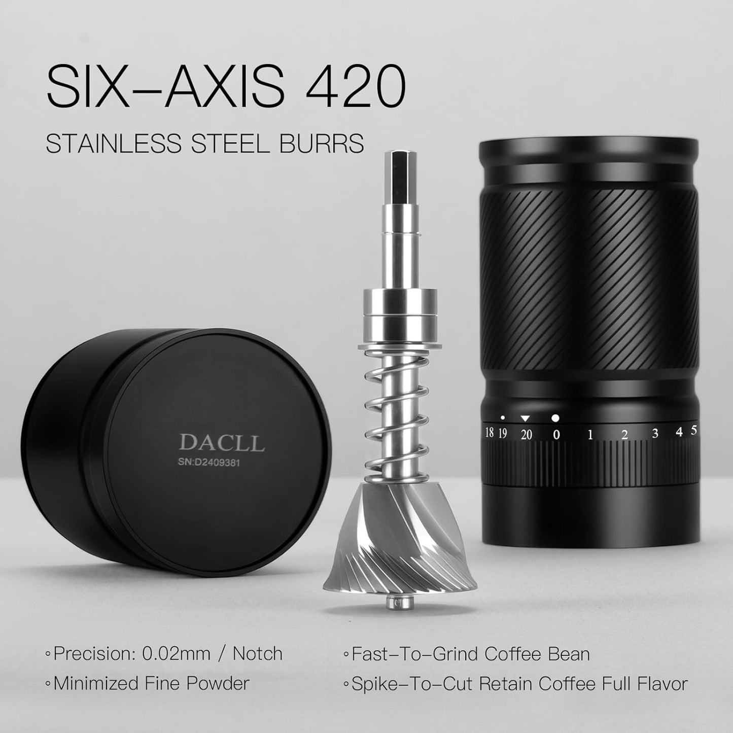 Manual Coffee Grinder with Numerical External Adjustable Setting, Capacity 30g with CNC Stainless Steel Conical Burr (black)