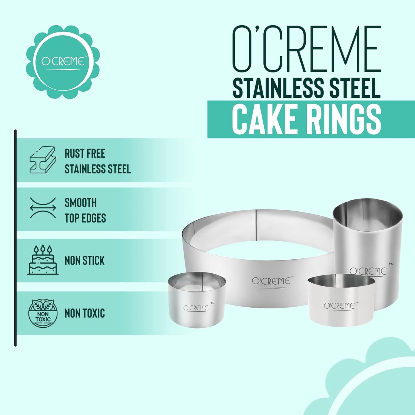O'Creme Cake Ring Sturdy Stainless Steel Round Mousse Cake Ring Mold for Baking, Dessert Cake Decorating Pastry Rings 3 Inch Diameter x 2-3/4 Inch High