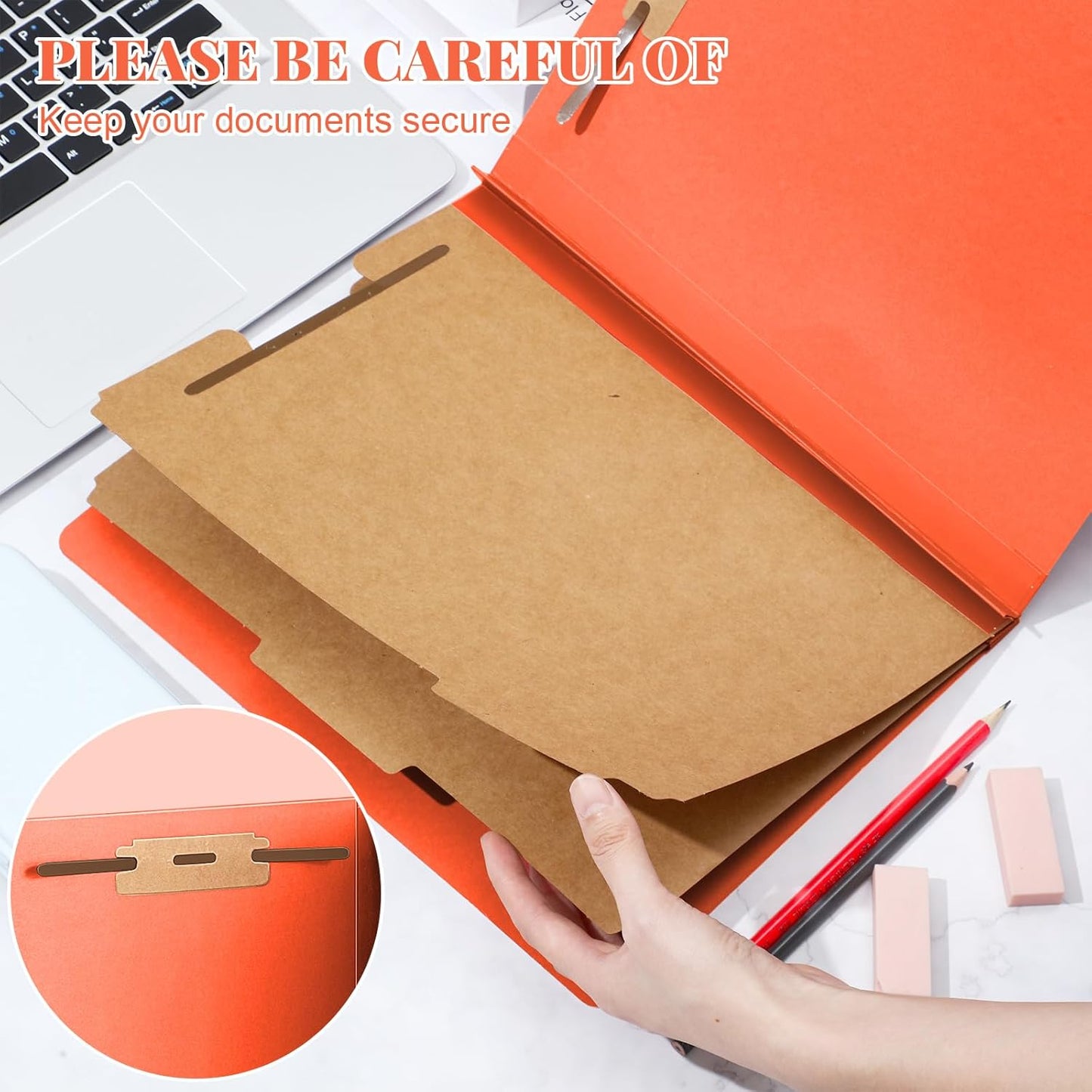 12 Pcs Classification Folders Letter Size Bulk - 2 Dividers Pressboard File Folder with 3. 5 Inch Expansion, 2 Prongs Fastener, Heavy Duty Office File Organizer for Teacher Medical (Orange)