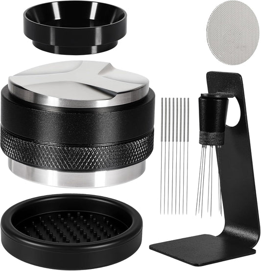 Espresso Accessories Kit 58mm, Coffee Distributor and Tamper Leveler, 316 Stainless WDT Tool with Magnetic Stand, Puck Scree and Dosing Funnel Set Fits Espresso Machine Press and 58mm Portafilters