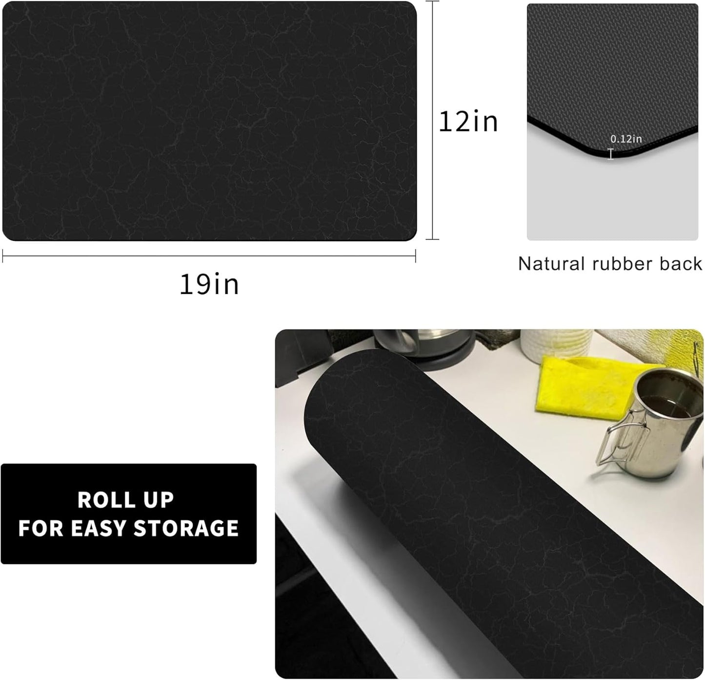 Coffee Maker Mat for Countertops, Coffee Bar Accessories Fit Under Coffee Machine Mat 19"x12"Rubber Backed Coffee Pots - Table Mat Under Appliance, Kitchen Counter Coffee Dish Drying Mat, Marble Black