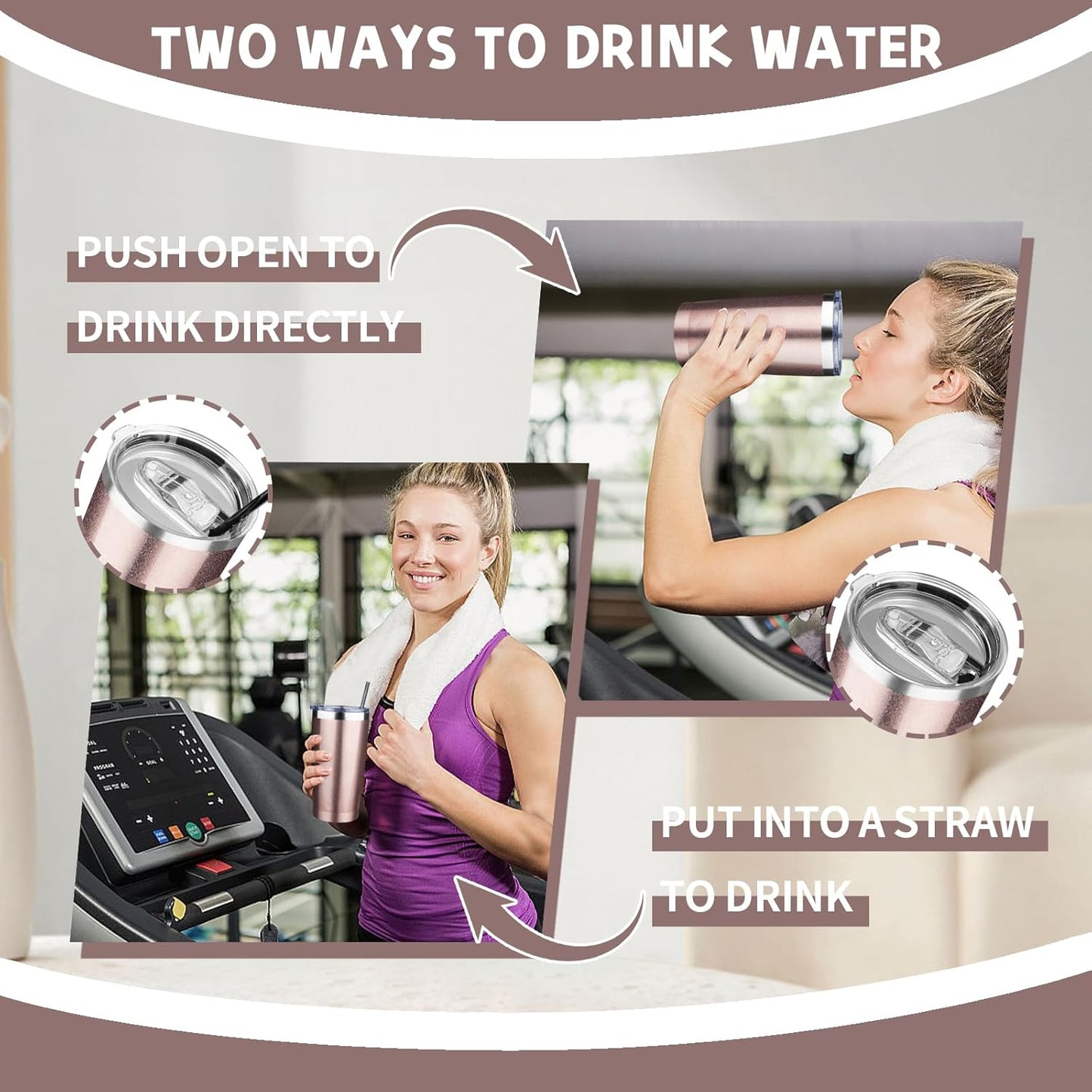 20 oz Tumbler with Lids and Straws, Stainless Steel Insulated Coffee Tumbler, Double Wall Vacuum Insulated Travel Mug Cup, Leakproof Thermal Coffee Cup for Hot and Cold Drinks (Rose Gold)