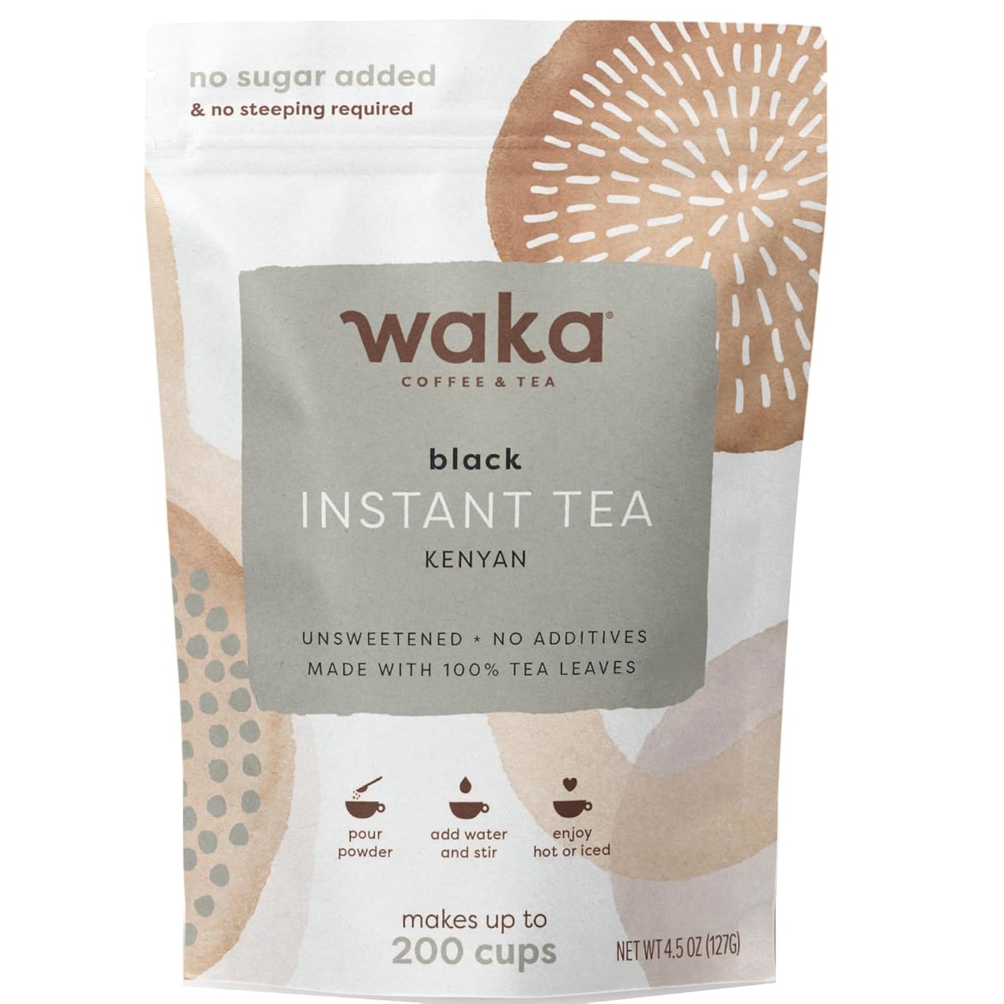 Waka Instant Black Tea Mix, Kenyan - 100% Tea Leaves, No Additives, Unsweetened Tea Powder for 50 Quarts or 200 Cups – Easy and Quick Hot or Iced Teas (4.5oz)