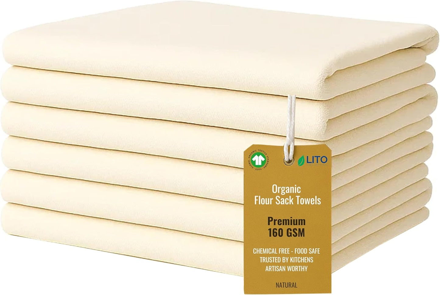 Flour Sack Towels | Tea Towel for Crafts| Kitchen Dish Cotton Blank Towel for Embroidery| Baking Bread Proofing Linen Cover| Thick Absorbent Quick Dry| 6 Pack 28"x28" Natural