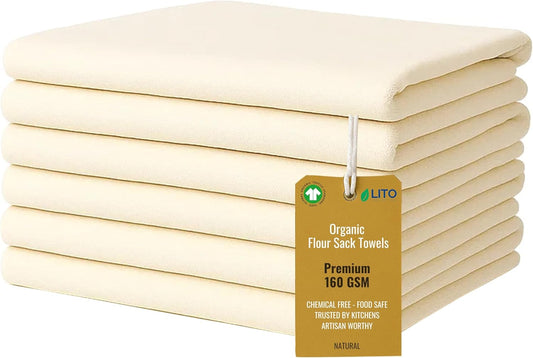 Flour Sack Towels | Tea Towel for Crafts| Kitchen Dish Cotton Blank Towel for Embroidery| Baking Bread Proofing Linen Cover| Thick Absorbent Quick Dry| 6 Pack 28"x28" Natural