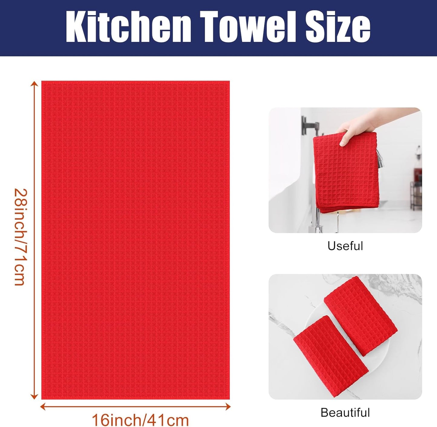 Homaxy Microfiber Waffle Weave Kitchen Towels, 16 x 28 Inch Ultra Absorbent and Solid Color Dish Towels, 6 Pack, Red