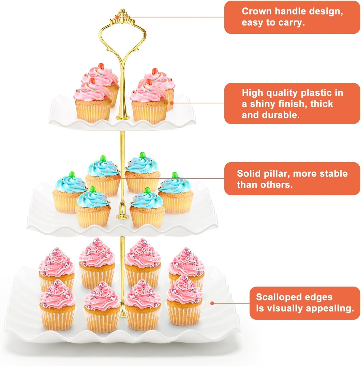 Coitak Plastic Cupcake Stands, 3 Tier Cupcake Stand, Dessert Tower Tray for Tea Party, Baby Shower and Wedding (2 Pack)