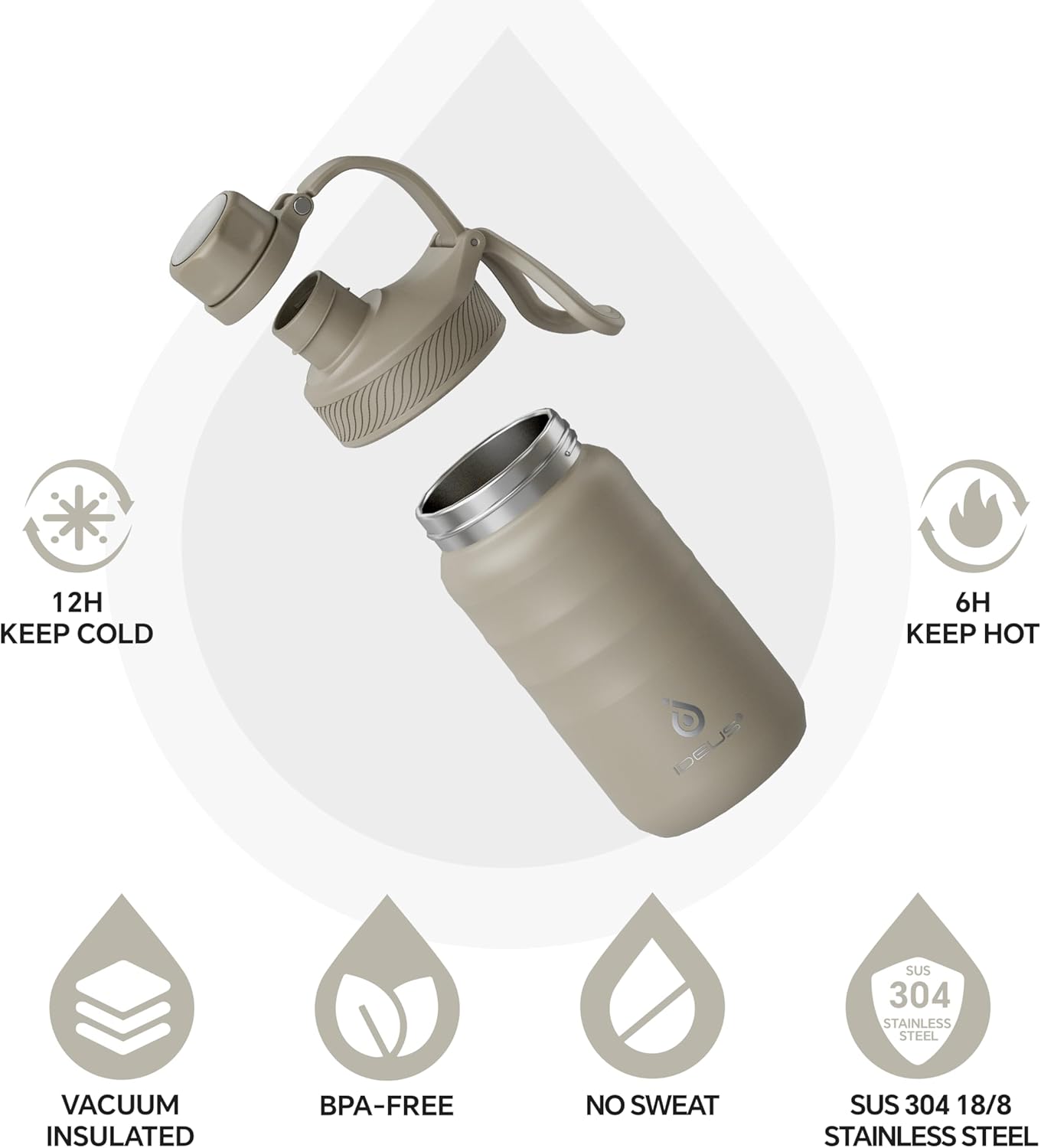 IDEUS Insulated Water Bottle 12oz, Stainless Steel Insulated Water Bottle For School, Insulated Bottles With Straws Leakproof, Vacuum Double Wall Water Bottles For Boys And Girls With 2 Lids, BPA Free