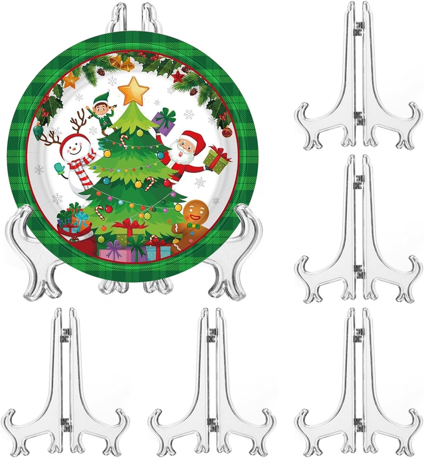 6 Pack 9 Inch Clear Plastic Easels or Stand/Plate Holders to Display Pictures or Other Items at Weddings, Plate Stands for Home Decoration, Birthdays, Tables