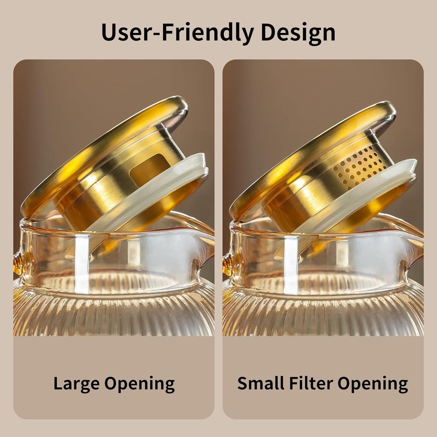 Glass Pitcher with Lid, 84oz/2.5 Liter Amber Classic Vertical Stripes Water Pitcher,Glass Water Carafe for Cold Brew, Coffee, Lemonade, Iced Sun Tea,Beverage, Milk, Heat Resistant