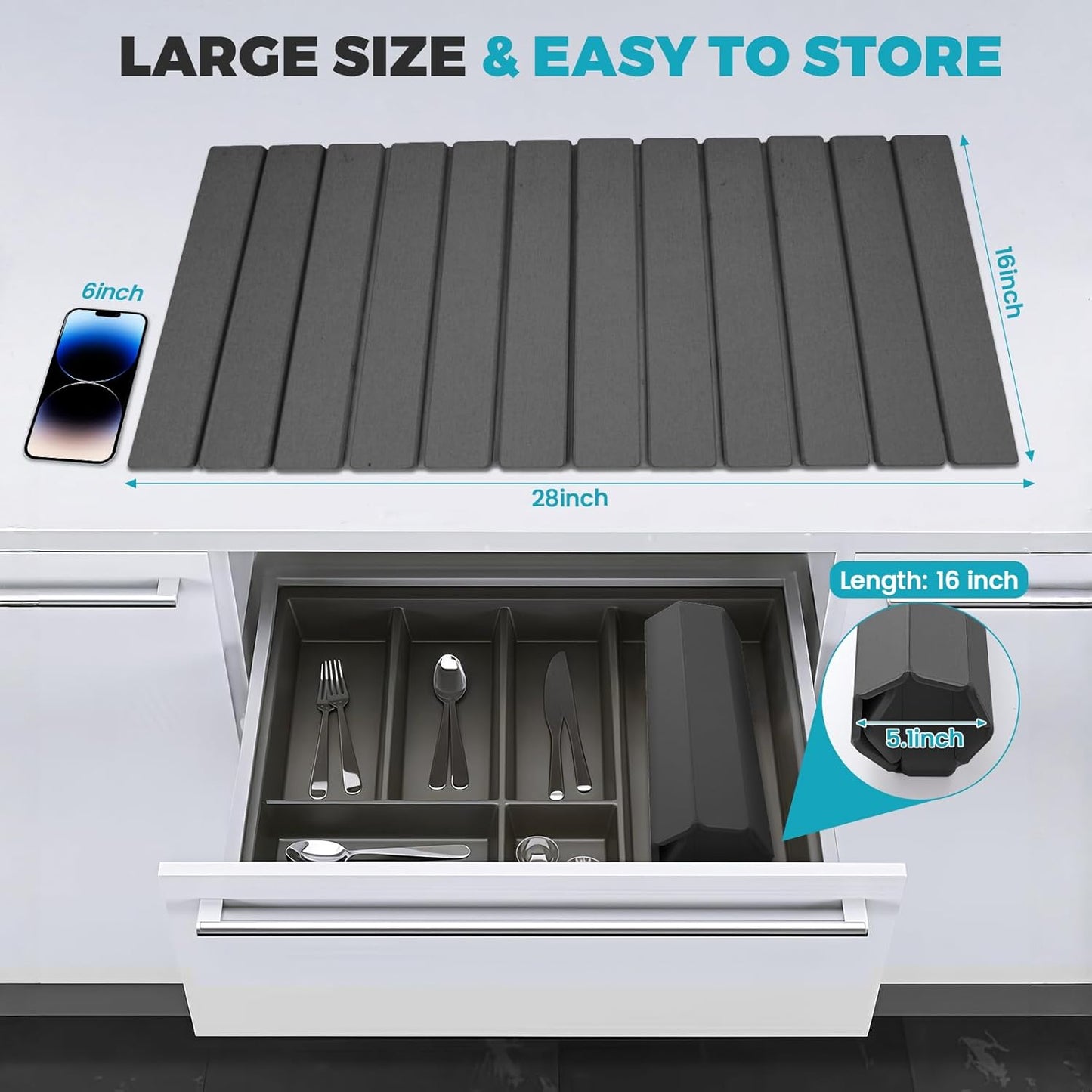 Extral Large Quick Dry Stone Drying Mat for Kitchen Counter,28"(L)x16"(W) Collapsible Eco-Friendly Absorbent Diatomaceous Earth Mat for Dishes Cups,Dish Drying Mats for Any Countertop ﻿