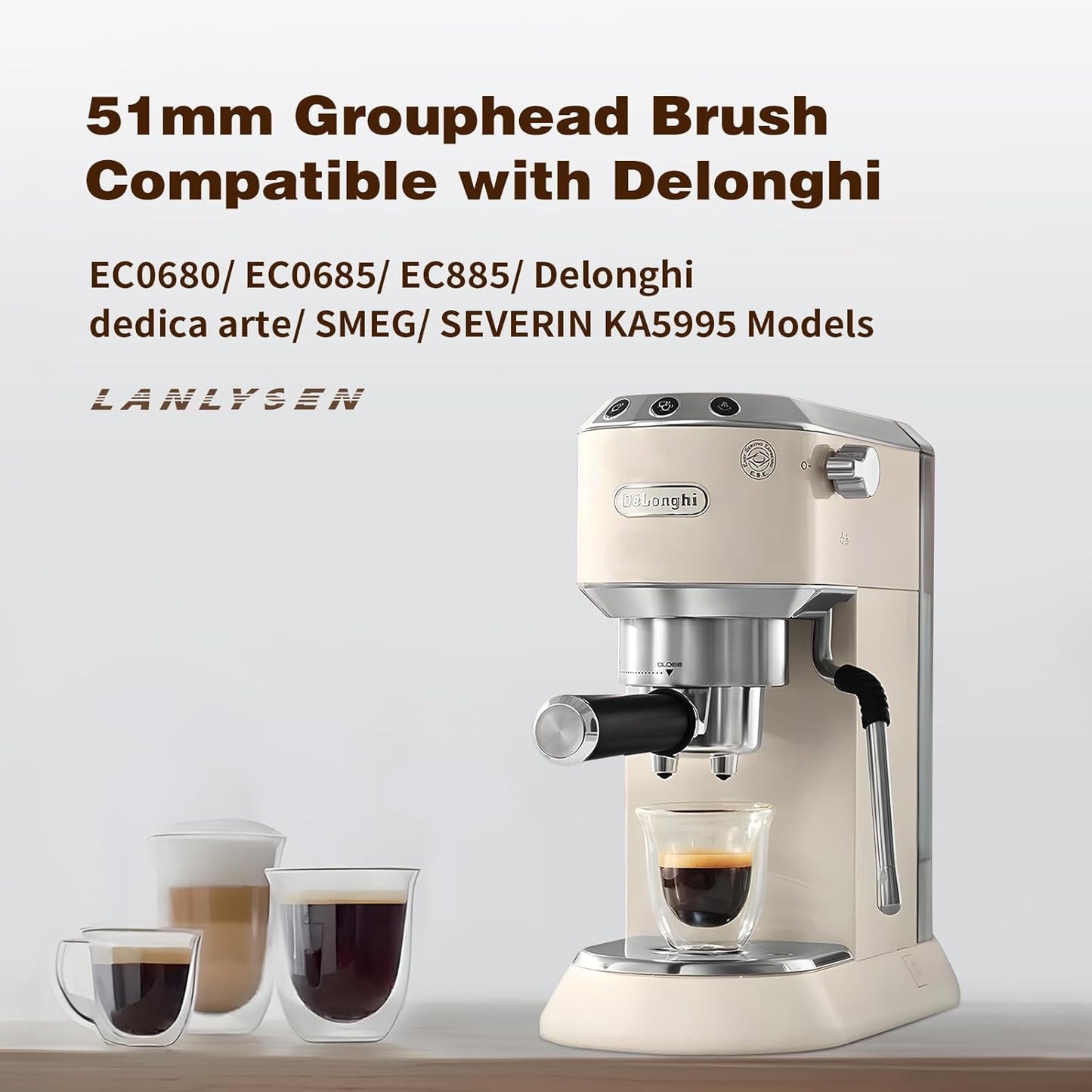 51mm Grouphead Brush Compatible with Delonghi EC0680/ EC0685/ EC885/ Delonghi dedica arte/Smeg/Severin KA5995 Espresso Coffee Machine Cleaning all Grouphead 51mm coffee Maker