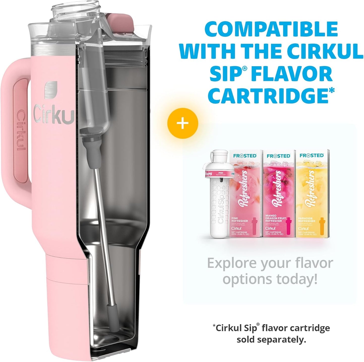 Cirkul 40oz. Blush Stainless Steel Tumbler with Handle, All-Day StrawSip™, Double-Wall Insulated