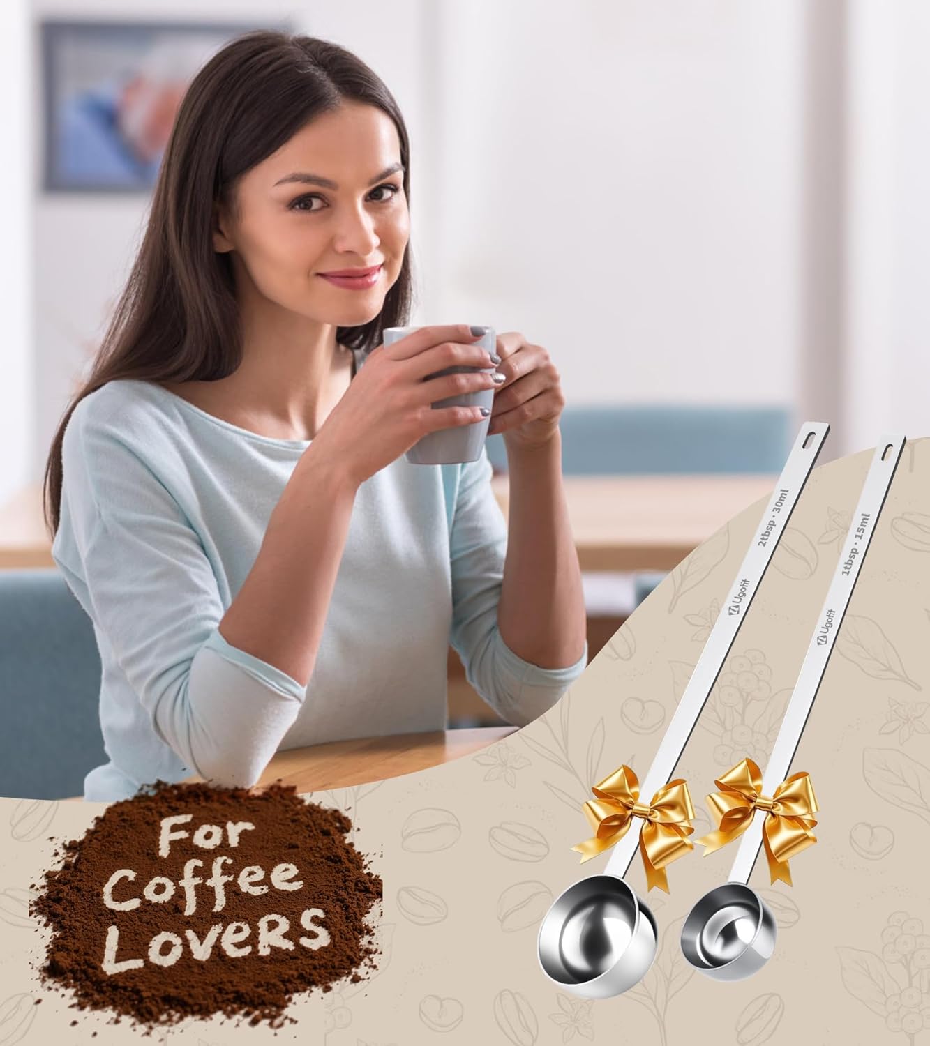 304 Stainless Steel Coffee Scoop 1 Tablespoon, Long Handle Measuring Scoop for Deep Jars, Dishwasher Safe, Engraved TBSP/ML Markings