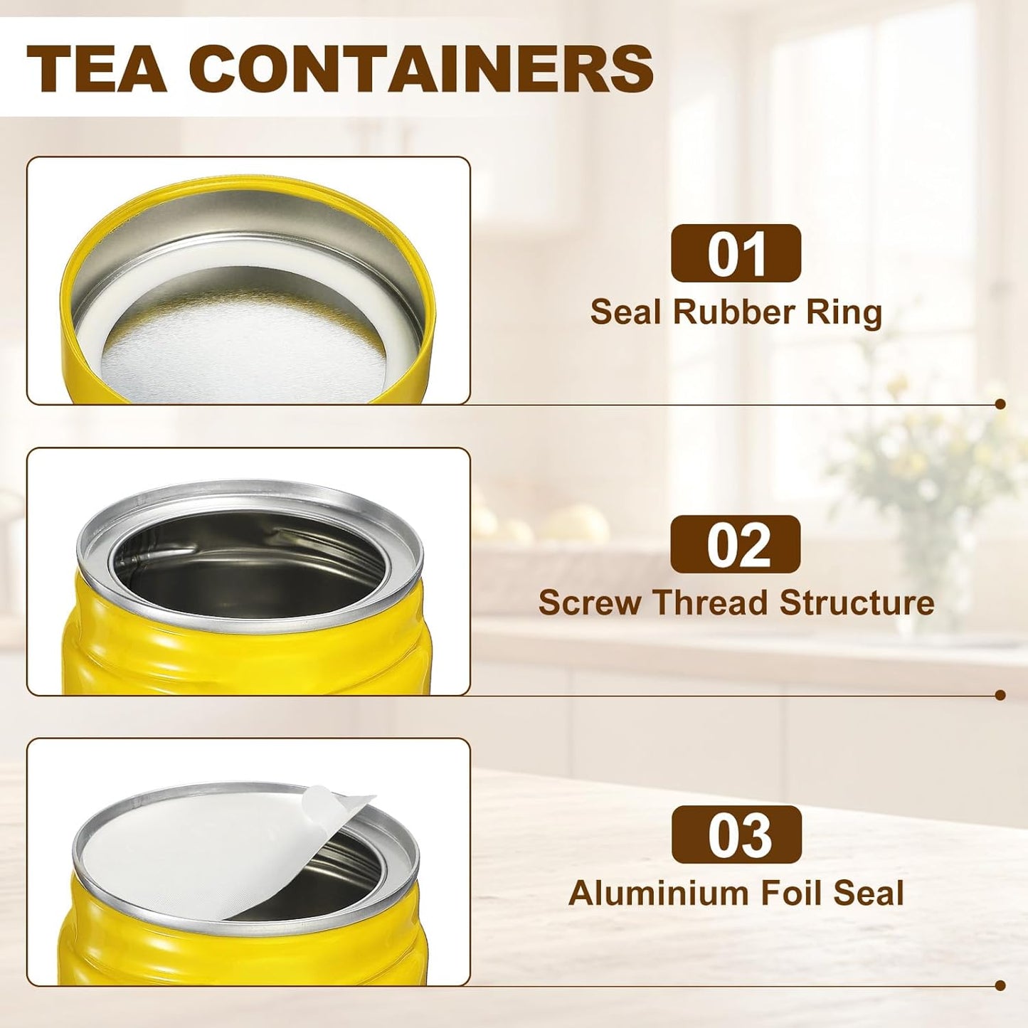 uxcell 2Pcs Round Tea Canisters, 3" x 3" Airtight Metal Tea Containers for Loose Tea, Coffee Beans, Spices - Durable, Compact, and Stylish Storage Tea Tin (Yellow)