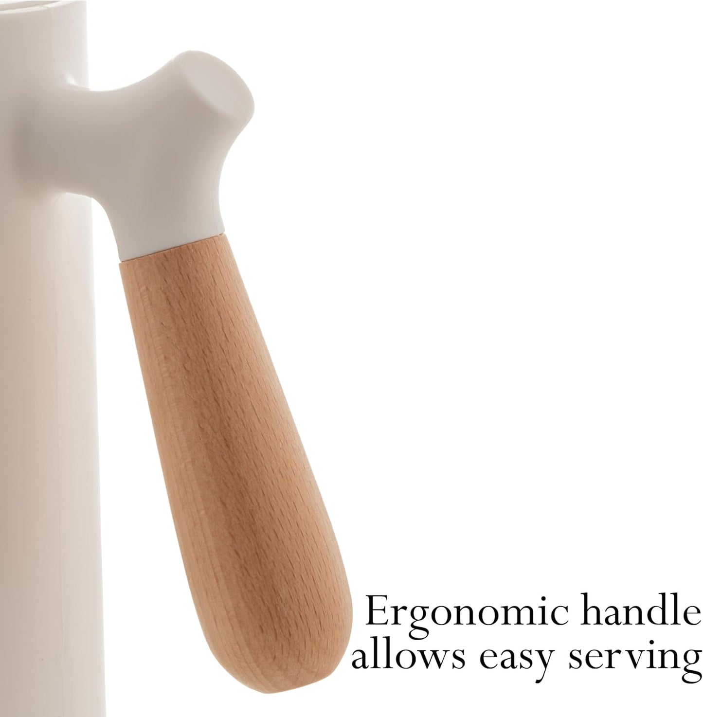 WOLFF - White Thermal Coffee Carafe – 34oz / 1L Insulated Carafe - Food-Safe Plastic Exterior and Glass Liner, Wood-Style Handle – Keeps Drinks Hot or Cold, Leakproof Coffee and Tea Dispenser