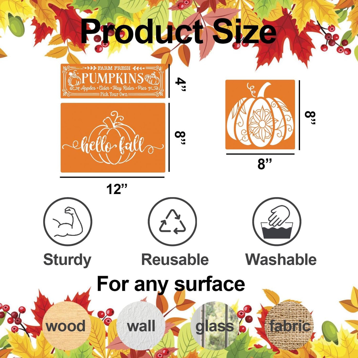 Fall Stencils for Painting on Wood Pumpkin Stencil Reusable Autumn DIY Crafts Stencils for Door Mats Porch Hanger Fabrics Decor