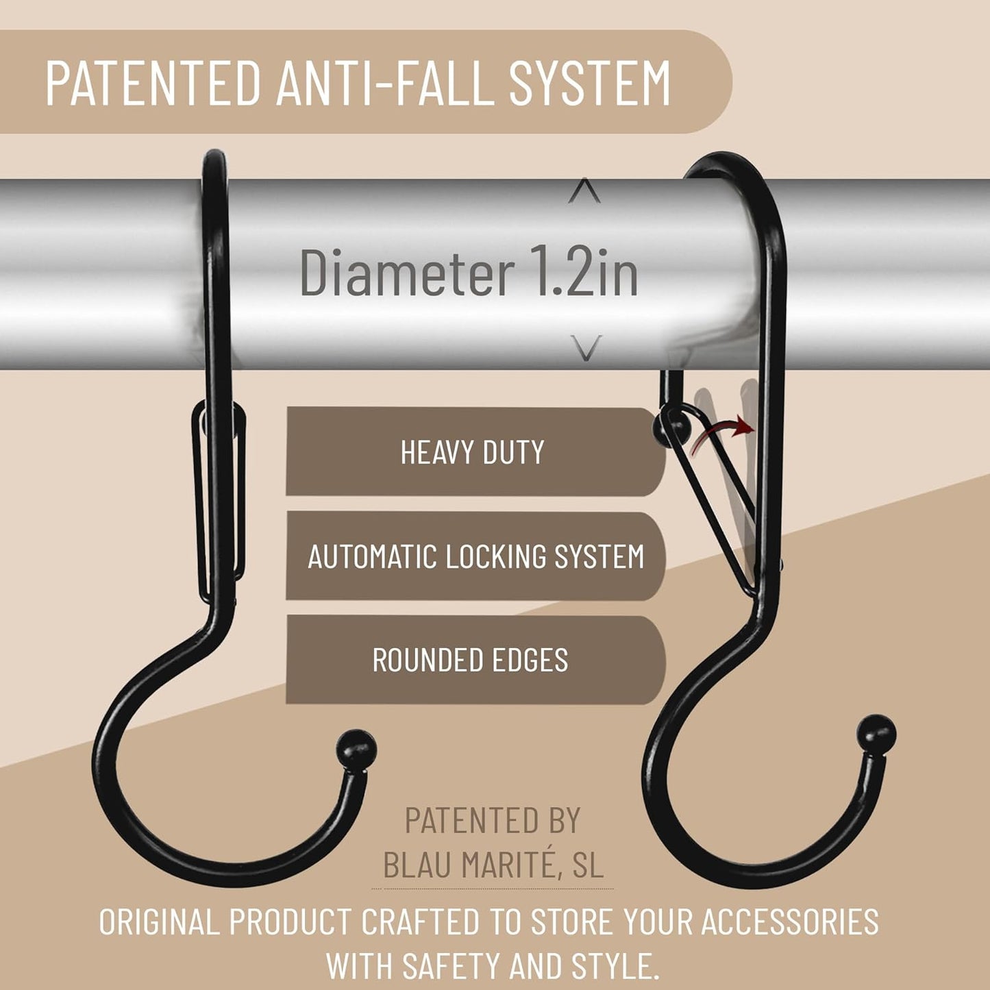 6 Purse Hanger for Closet. Tote Hanger. S-Shaped Hooks S Hooks Twist Design. Anti Drop S-Shaped Hook for Hanging Handbags with Safety Buckle to Prevent Falls. Heavy Duty. (Black, Twisted)