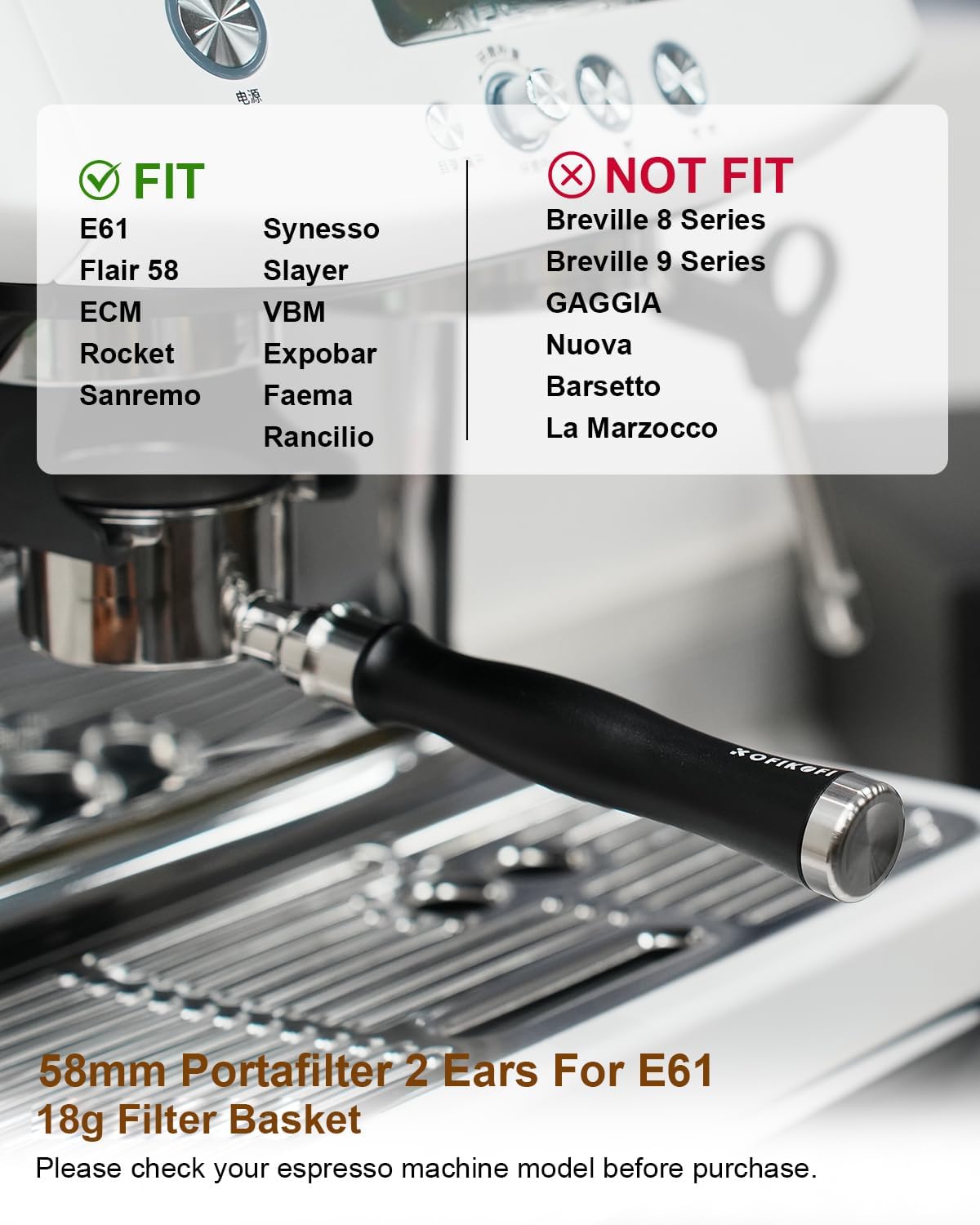 58mm Bottomless Portafilter For E61, Flair 58, ECM, Rocket, Sanremo, Synesso, Slayer, VBM Espresso Machine, 2 Ears Bottomless Naked Espresso Portafilter with 18g Filter Basket and Puck Screen