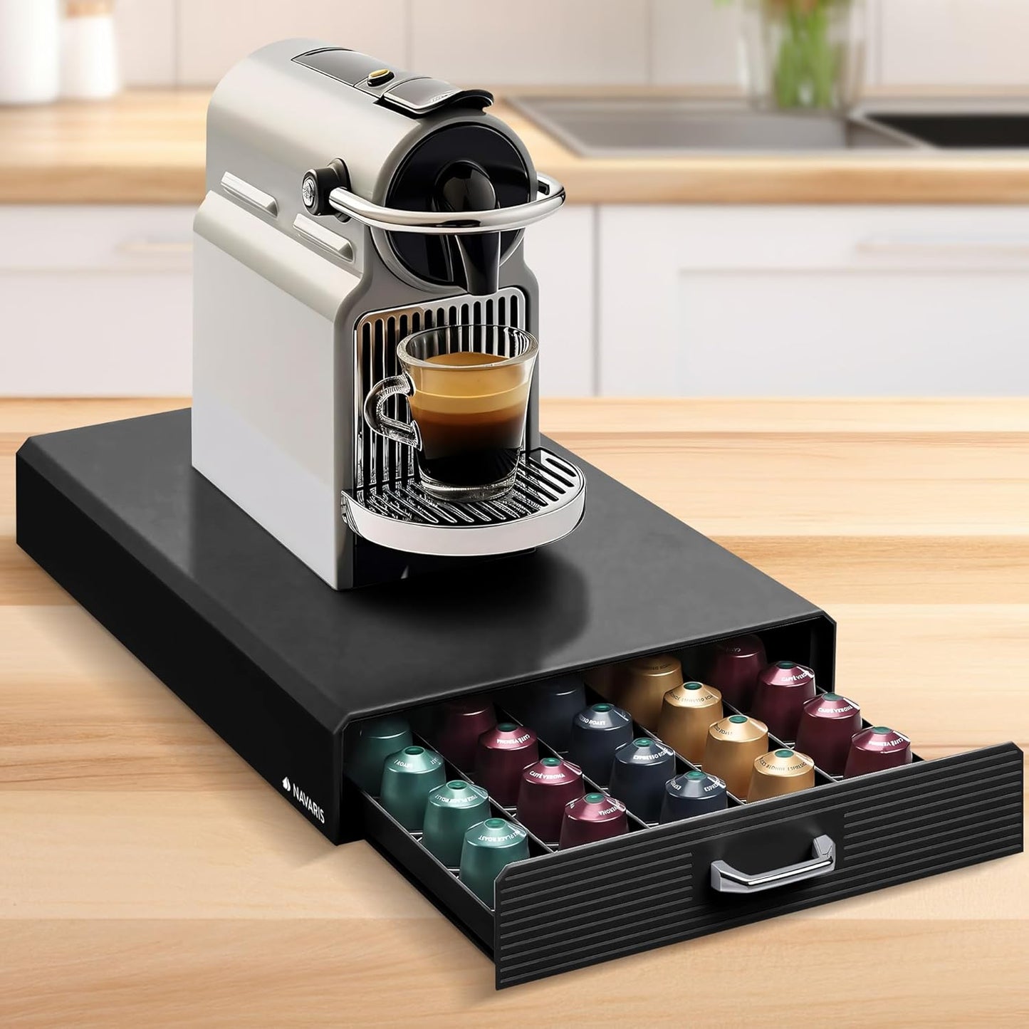 Navaris Coffee Pod Holder Drawer - 50 Capsule Storage Organizer Tray Counter Container - Fits Standard Sizes of Pods and Capsules - 1 Drawer Design