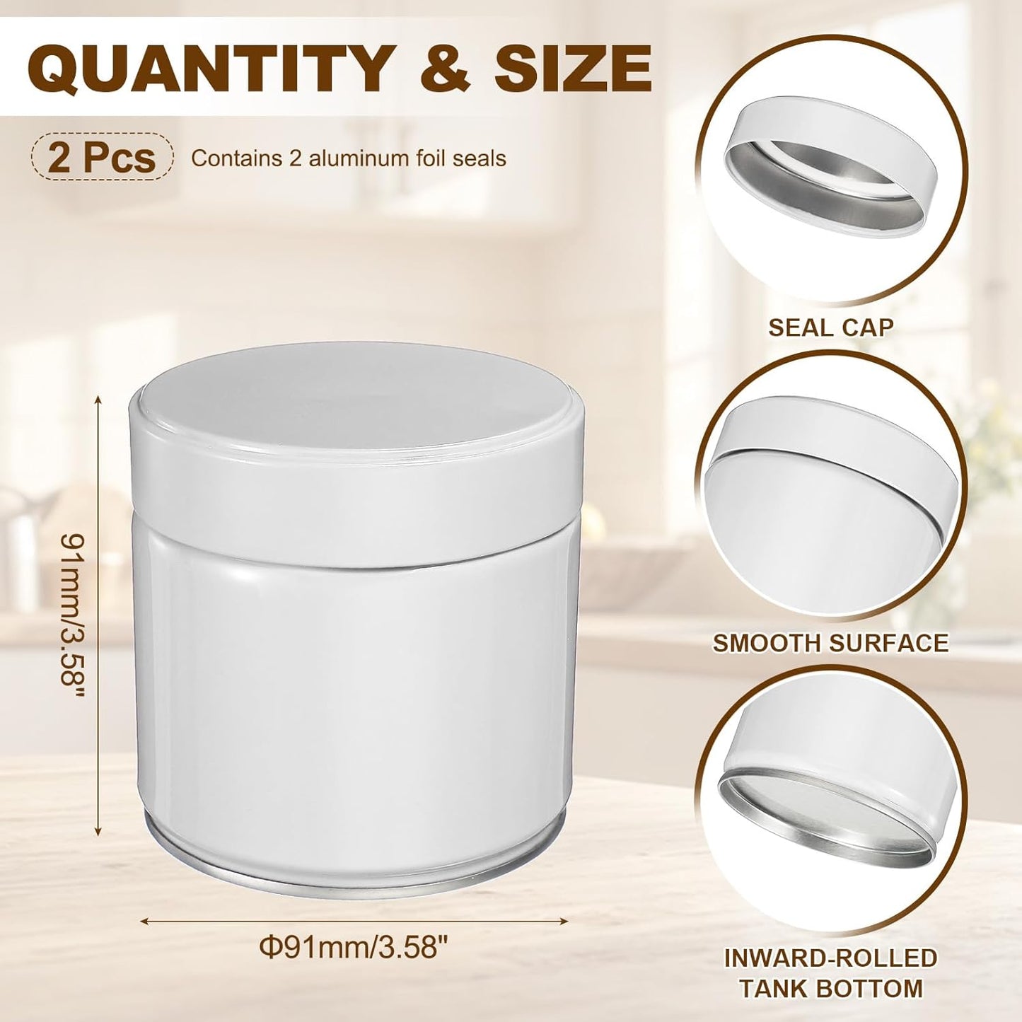 uxcell 2Pcs Round Tea Canisters, 4" x 4" Airtight Metal Tea Containers for Loose Tea, Coffee Beans, Spices - Durable, Compact, and Stylish Storage Tea Tin (White)