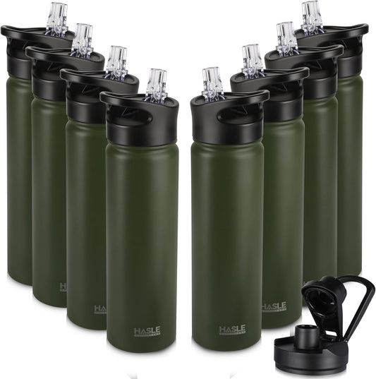 HASLE OUTFITTERS Insulated Water Bottle 22 oz Double Wall Stainless Steel Water Bottle Wide Mouth with Straw Lid & Spout Lid Keeps Cold or Hot(Army Green,8)