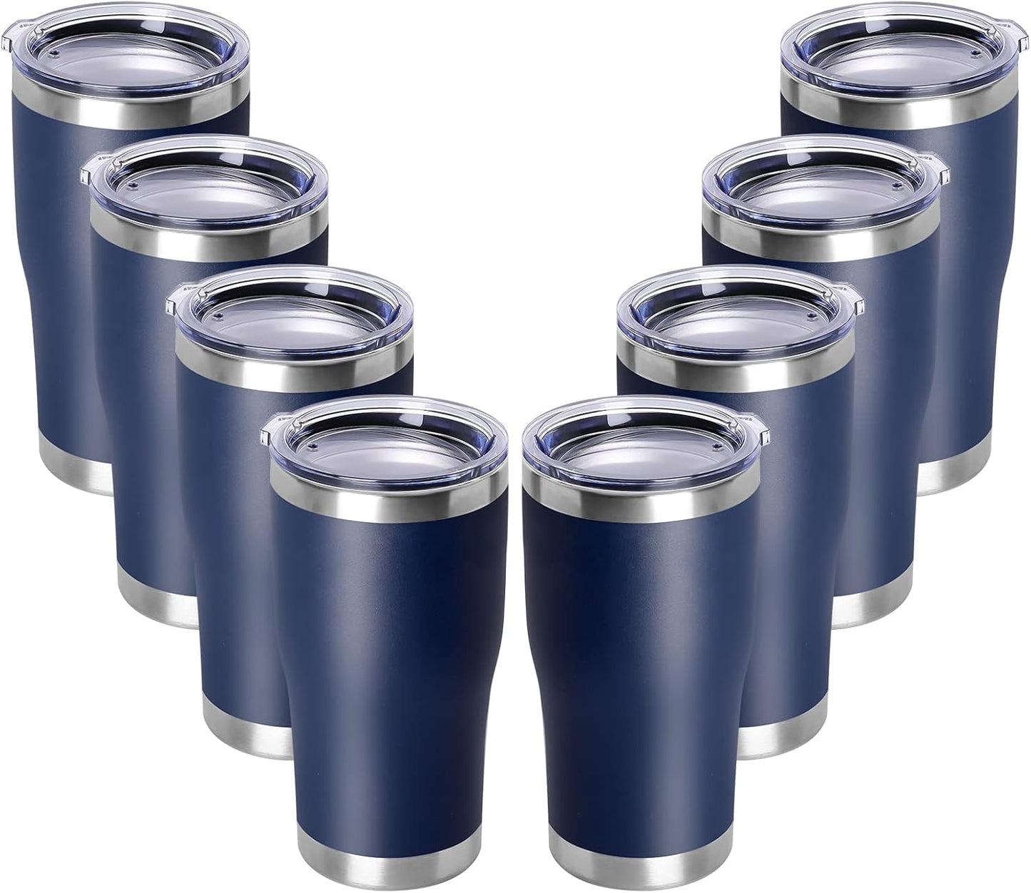 DOMICARE 20oz Tumbler with Lid Stainless Steel Tumblers Bulk, Double Wall Vacuum Insulated Coffee Travel Mug Powder Coated Tumbler, 8 Pack Navy
