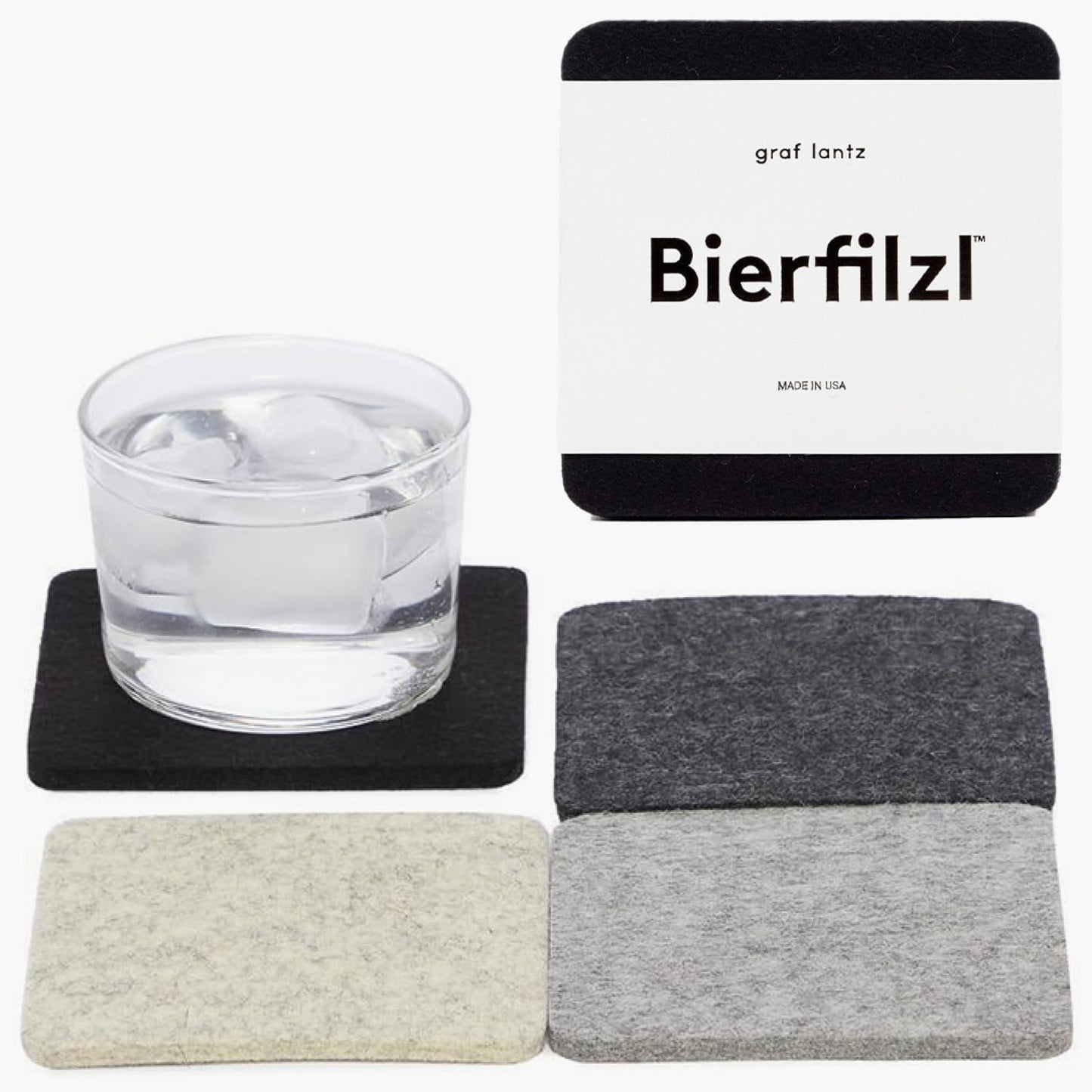 Graf Lantz - Bierfilzl Merino Wool Square Coasters Set of 4 - Noir (4"x4"x5mm) - Absorbs 30% of Weight - Natural German Wool - Heat Resistant, Sustainable, Reusable - Home Decor, Coffee Table Decor