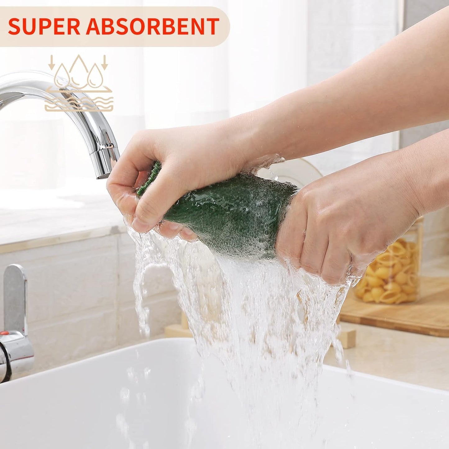 Kitinjoy 100% Cotton Waffle Weave Kitchen Towels, 6-Pack Super Soft and Absorbent Dish Towels for Drying Dishes, Kitchen Hand Towels, 13 in x 28 in, Grass Green