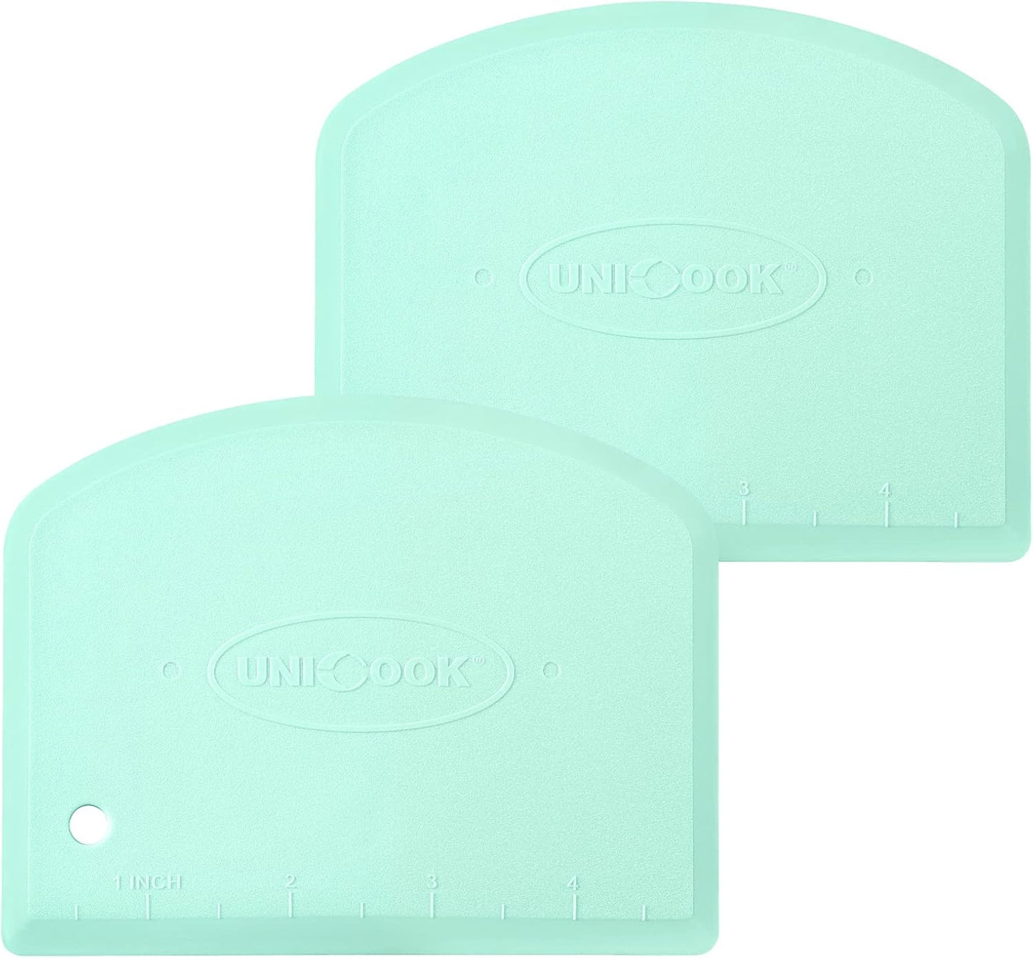 Unicook Dough Scraper Cutter, Flexible Plastic Bench Scraper for Baking Pizza/Pastry/Cake, Multipurpose Baking Tools with Measuring Scale, 2 Pack