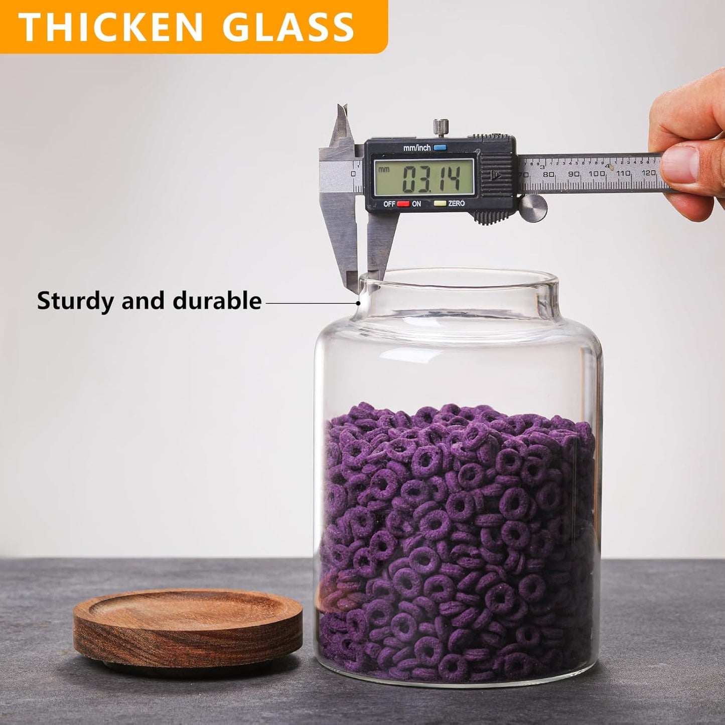 Large Glass Jar with Wooden Lid Glass Sugar Containers Kitchen Canisters Pantry Glass Food Storage Container for Candy Coffee Bean Cereal Flour Cookies