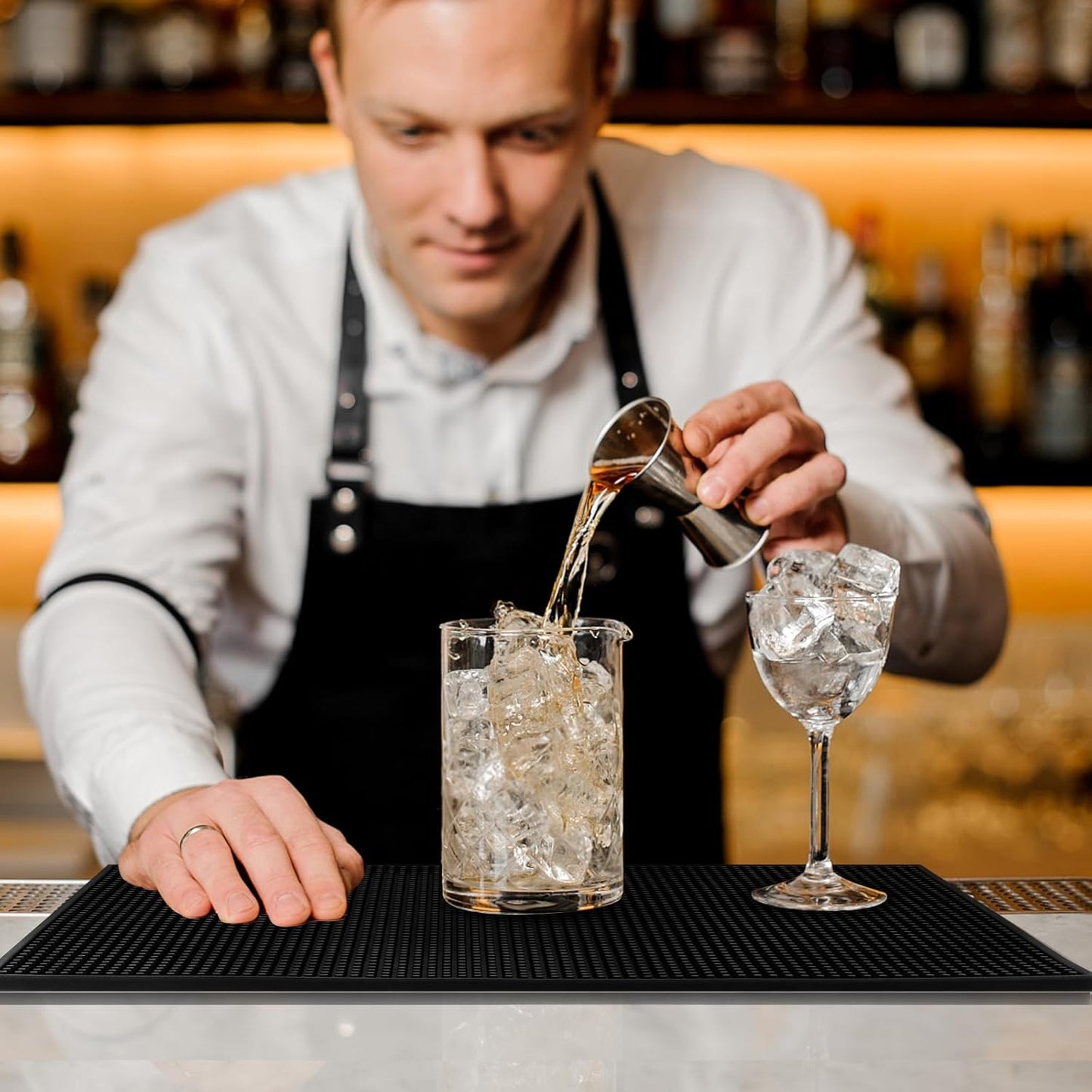 6 Pcs Bar Mats for Countertop 18 x 12 Inch Rubber Silicone Drying Coffee Non Slip Mat for Bartending Home Cocktail Bars Restaurants (Black)