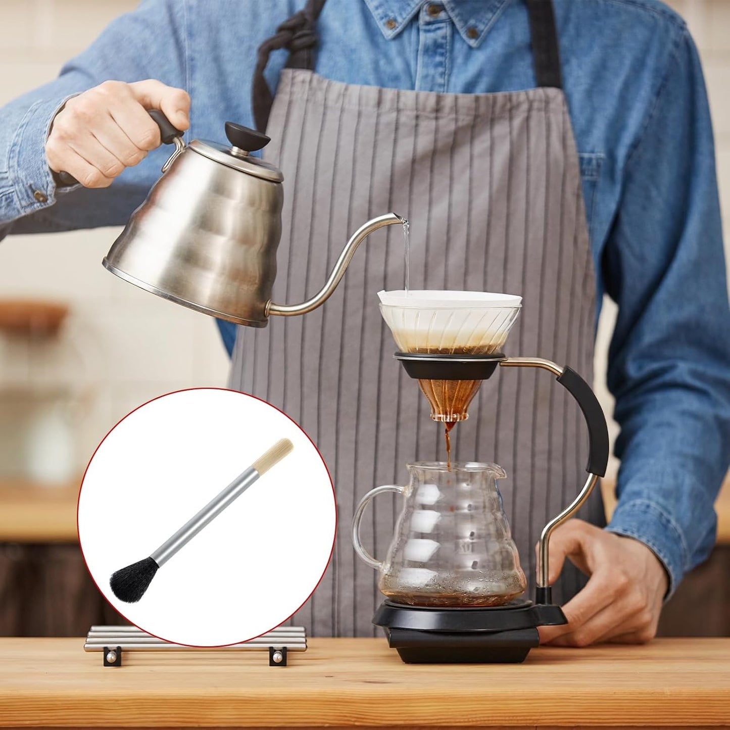 Giantree Dual Head Coffee Brush, Coffee Grinder Brush, Dusting Espresso Brush Coffee Grinder Cleaner, Barista Tools for Coffee Machine Toaster Cleaning(Silver)