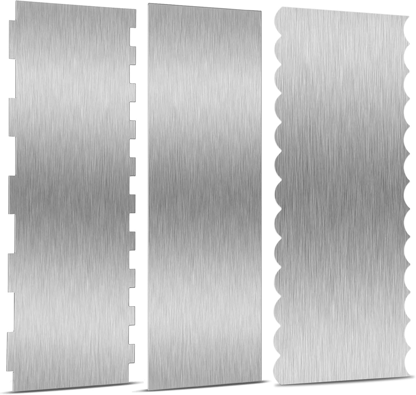 3 Pieces 8.7 Inche Stainless Steel Cake Scraper，Double Sided Patterned Edge Stripe Edge Smoother Scraper Cake Decorating，Cake Decorating Comb Cake Scraper (3, 3)