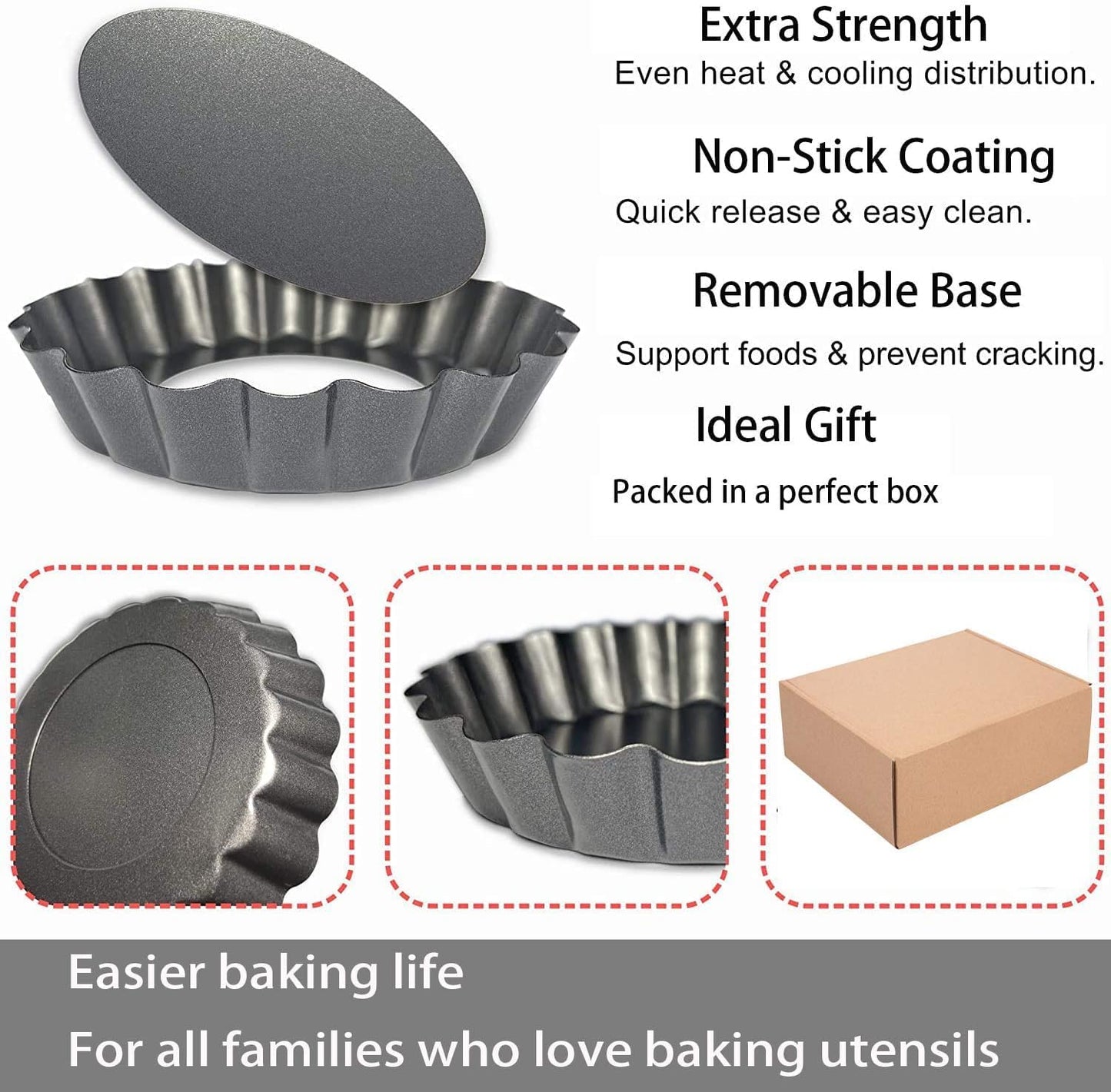 Tart Pans 4 Inch with Removable Bottom Fluted Pie Tart Pans, Round Non-Stick Pan Quiche Pan, for Baking Pizza Mousse Cakes, Christmas Dessert