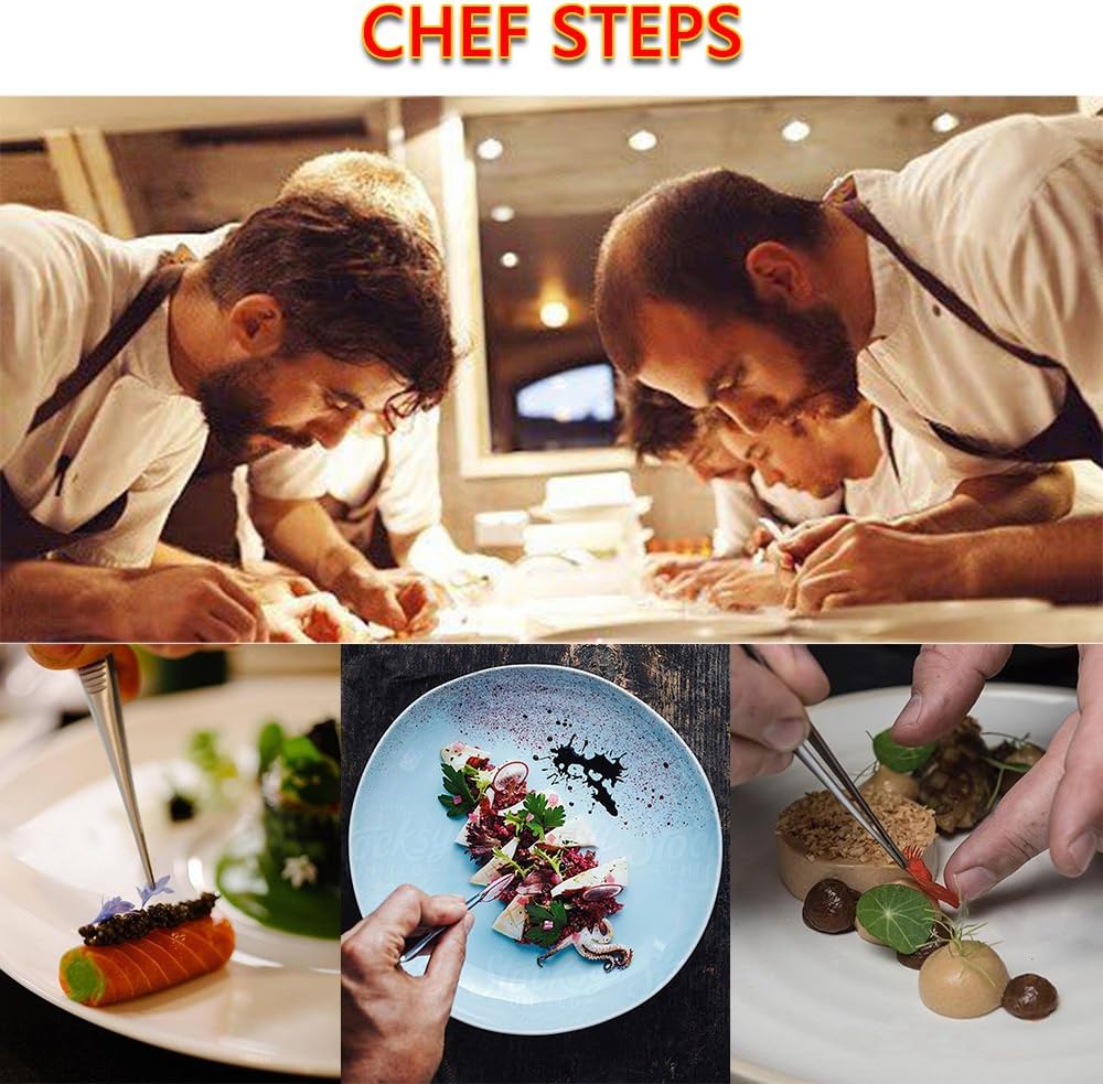 Kitchen Cooking Tweezers Culinary,3 Piece Set Stainless Steel Tweezer Precision Tongs Offset Tip for Cooking Food Design styling(6.3-Inch)