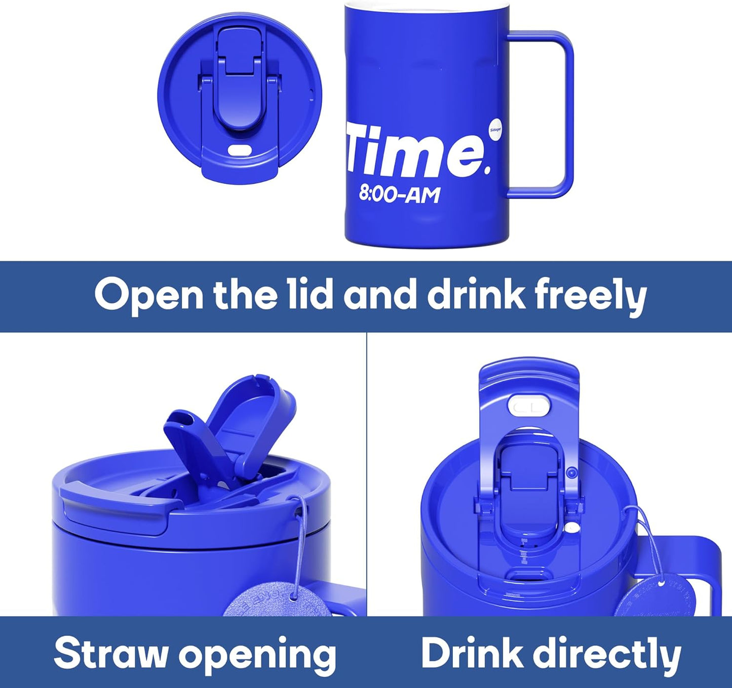 Sidagar+ 18 OZ z Stainless Steel Insulated Coffee Mug with Handle and Lid, Double Wall Vacuum Travel Mug, Tumbler Cup with Sliding Lid, Resuable Insulated Coffee Tumbler, Blue