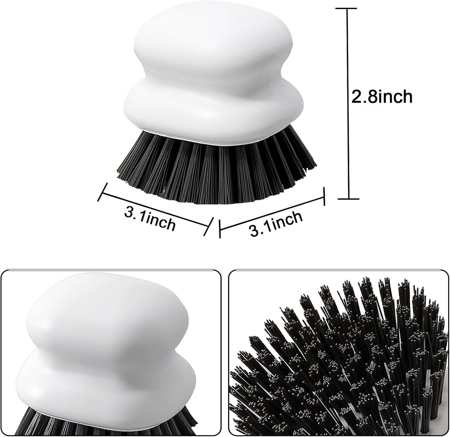 2Pack Dish Scrub Brush, Palm Brush Dish Scrubber with Ergonomic Grip, Kitchen Scrub Brushes for Cleaning for Pans, Pots, Kitchen Sink Cleaning-Black+White