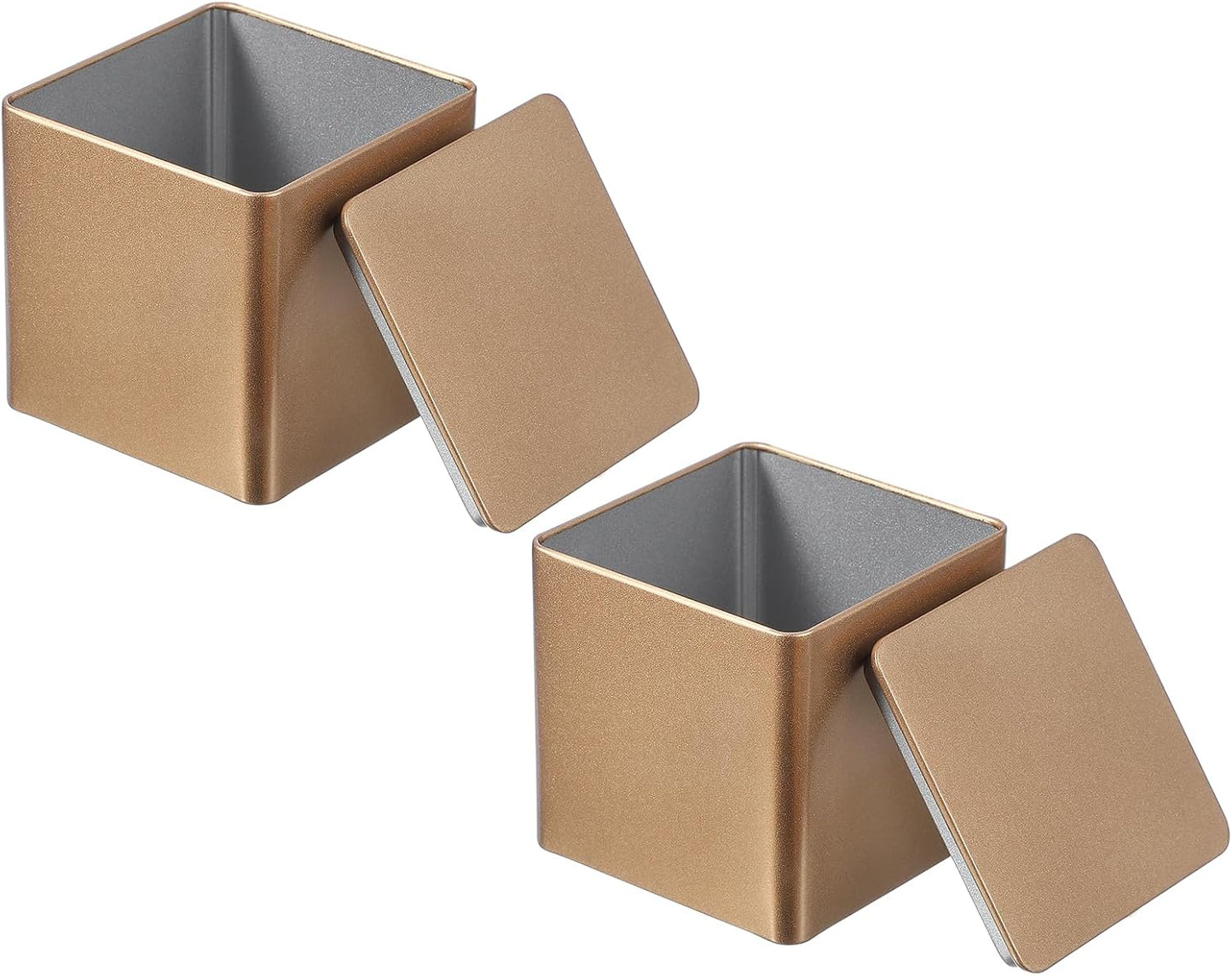 PATIKIL Metal Tea and Tin Set 3.35"x3.35"x3.35", 2 Pcs Metal Storage Airtight Storage Square Container with Lid for Loose Tea Coffee Candy Treats Gifts Spice DIY, Champagne